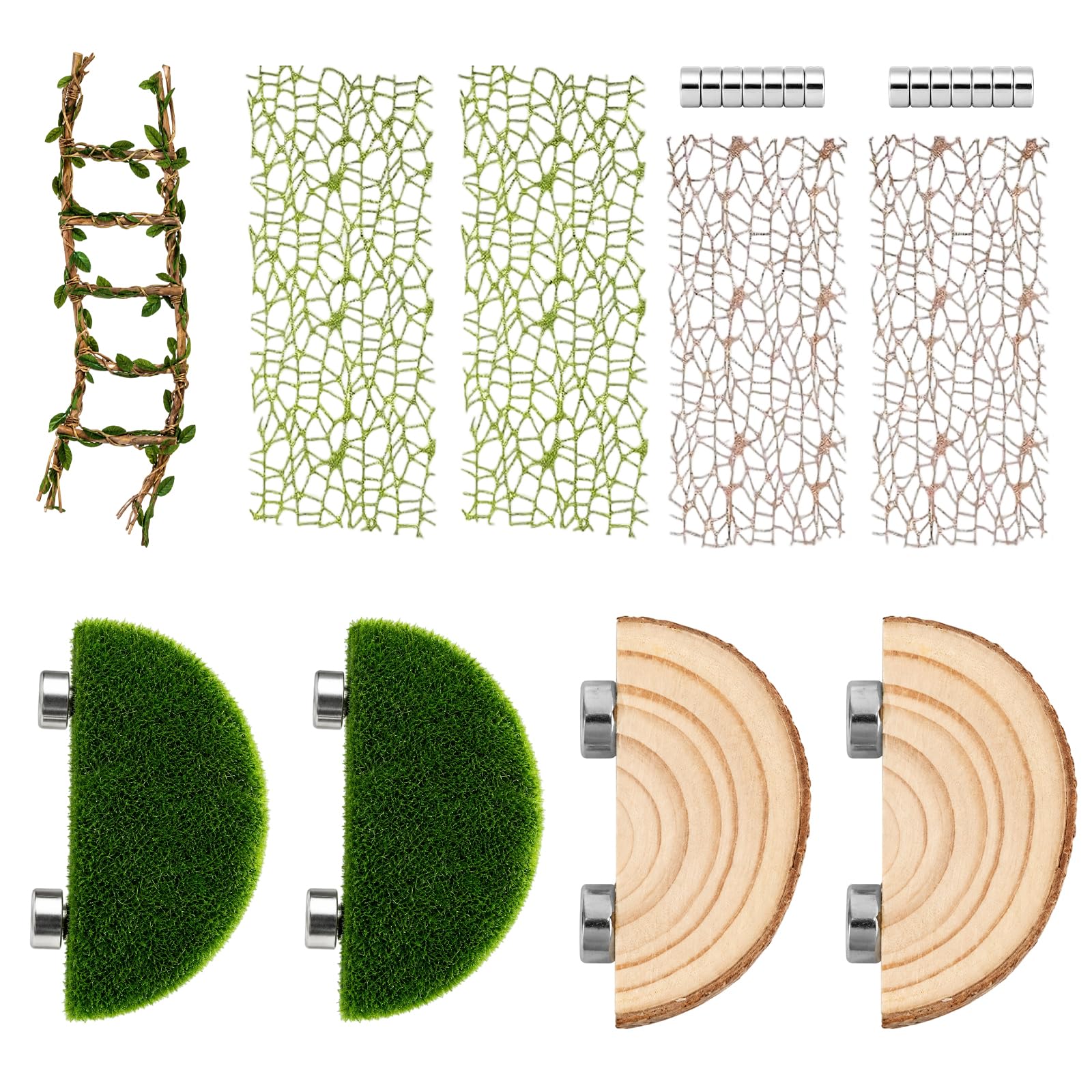 Jumping Spider Accessories, Jumping Spider Enclosure Kit with Natural Climbing Structures with Hemp Rope Bridge, Wood Ledges, Spider Climbing Webs and Magnets for Climbing Hiding and Enrichment