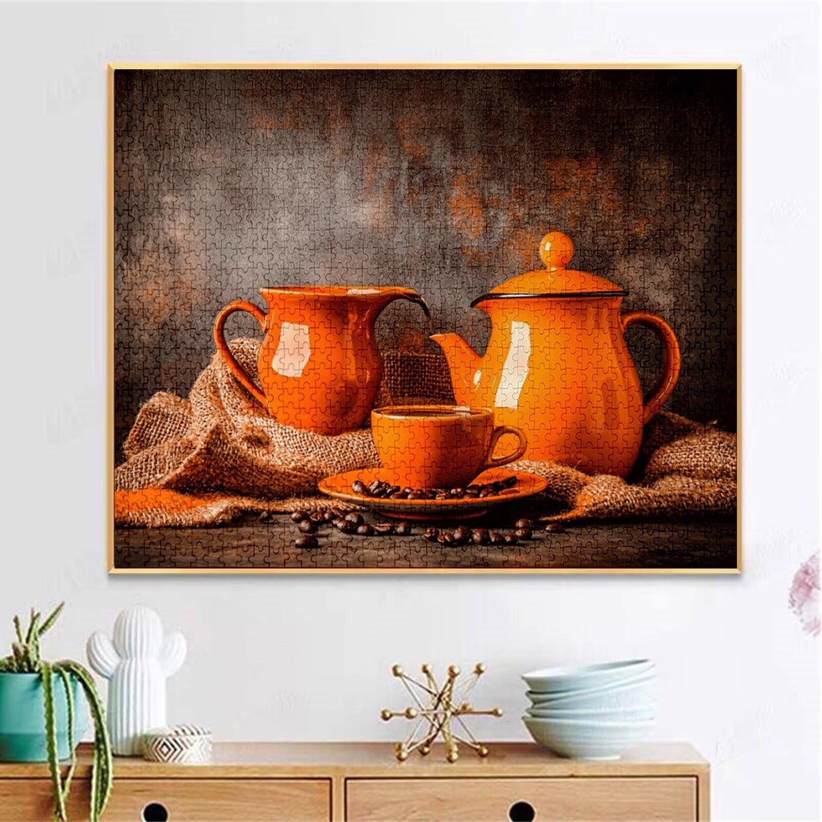 Puzzle Kawa Puzzle 1500 sztuk Jigsaw Dorośli DIY Klasyczna gra, Puzzle w kształcie kubka kawy, gry relaksacyjne i inteligencja dla chłopców 87 x 57 cm/1500 sztuk z drewnianym pudełkiem upominkowym H