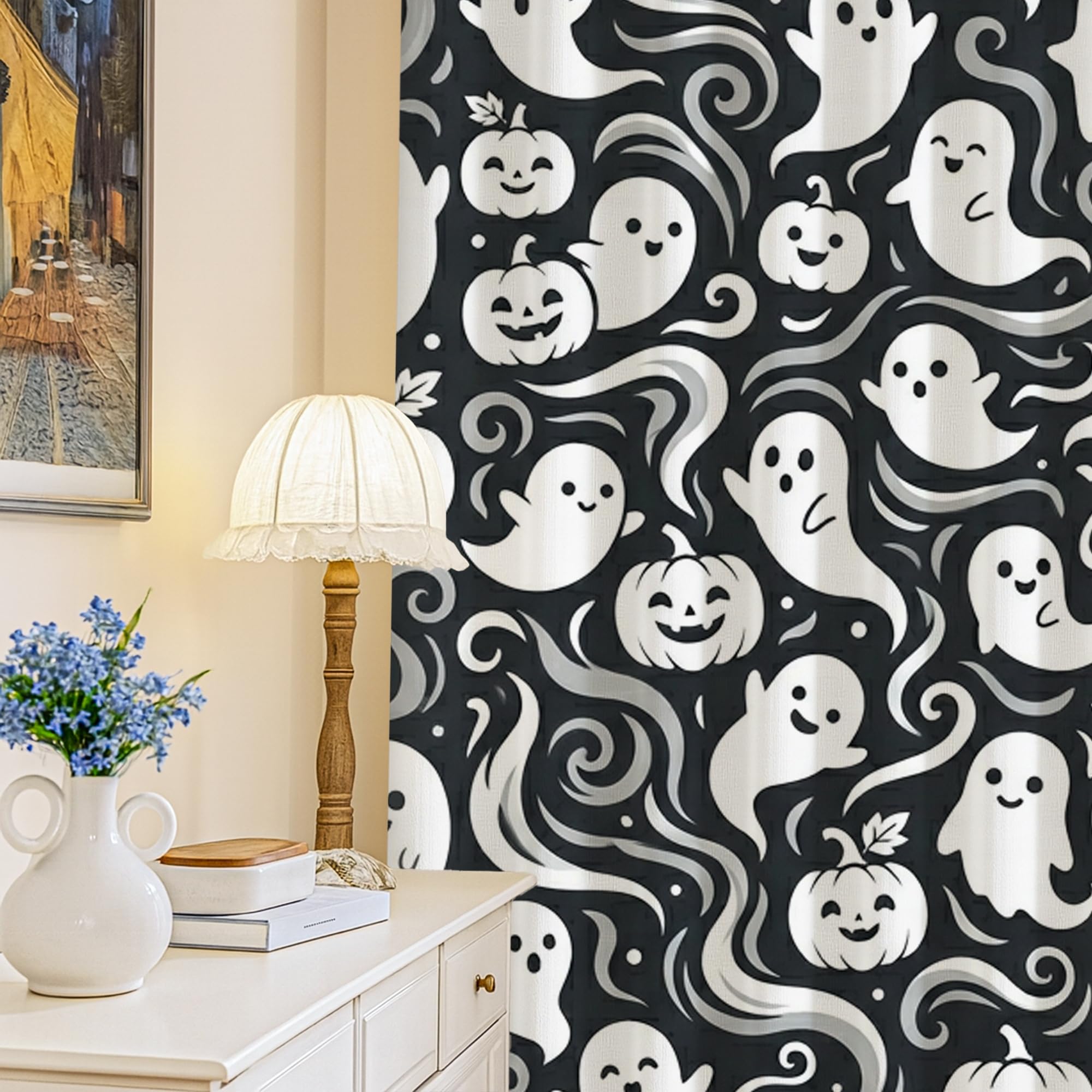 Rideaux occultants Halloween citrouilles fantômes lavables pour chambre enfant 132x213 cm