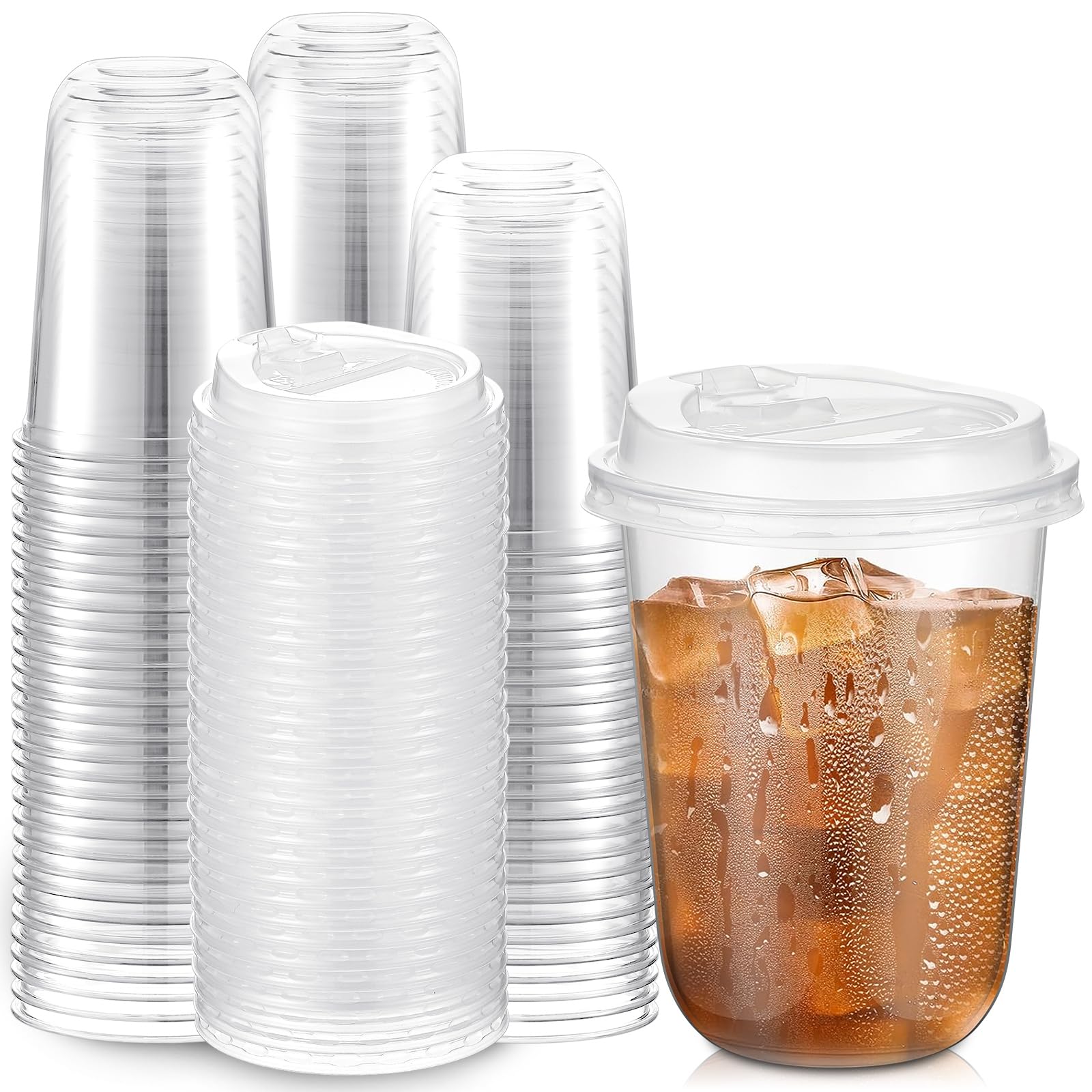 Amazon.com: Baderke 100 Sets 16 oz Clear Plastic Cups with Lids,Sturdy Iced  Coffee Cups with lids, Disposable Plastic Smoothie Cup for Cold Drinks :  Health & Household
