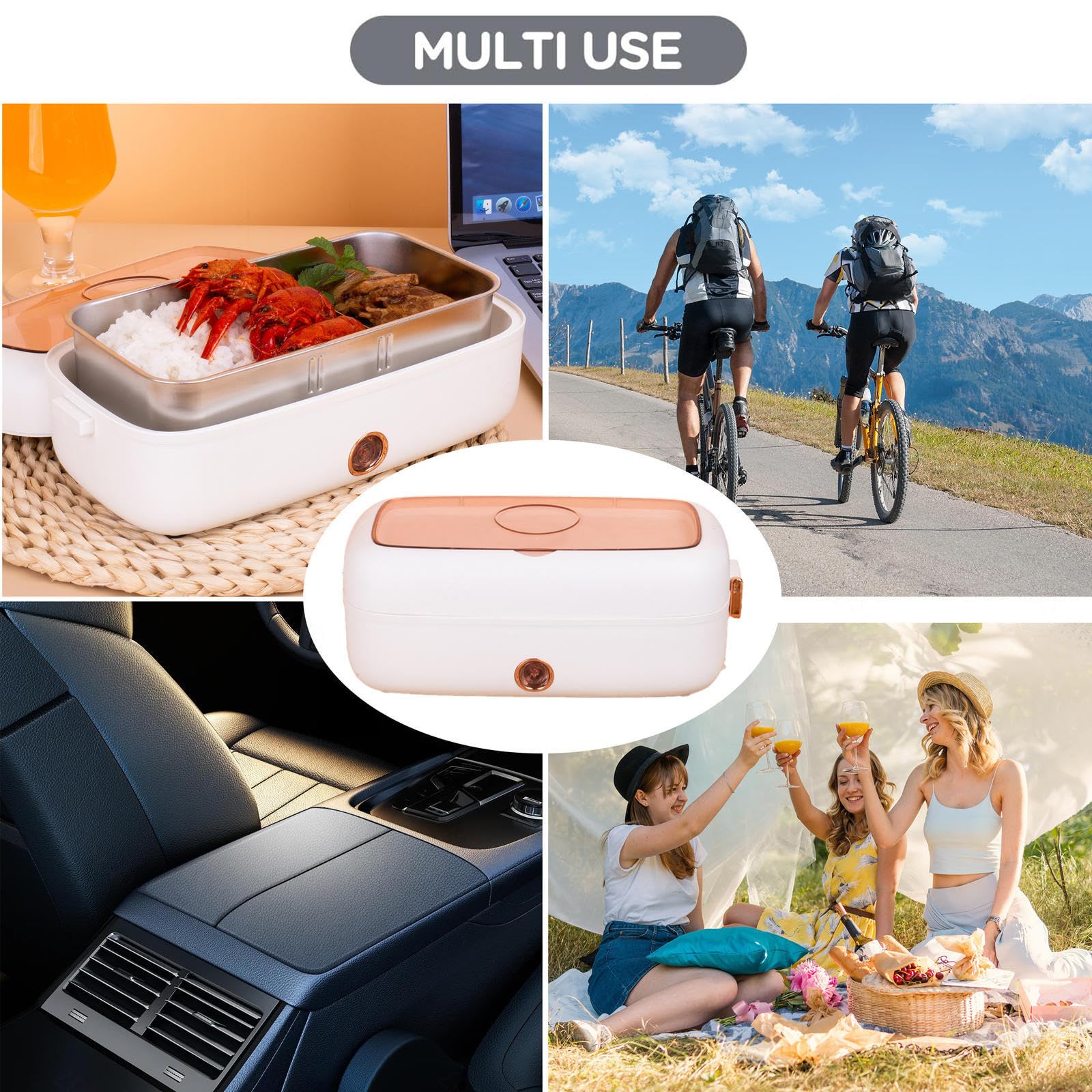 Fiambrera Electrica Coche Adecuado para Portátiles De 12 V/24 V, Fiambrera Compartimentos Aislamiento Térmico De Larga Duración Alimentado por USB, Fiambrera Electrica,White
