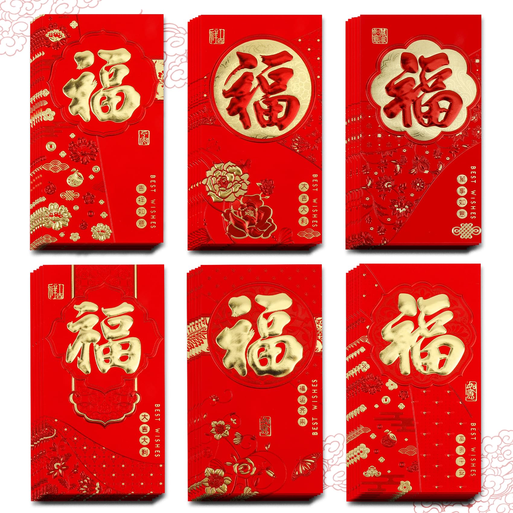 Lucky Money Envelopes LMSHOWOWO 36PCS 12 Styles 2025 Snake Year Chinese Red Envelopes, 2025 Chinese New Year Red Envelopes, Hong Bao Red Packets Lucky Money Envelope For Spring Festival Wedding Birthday (Cartoon