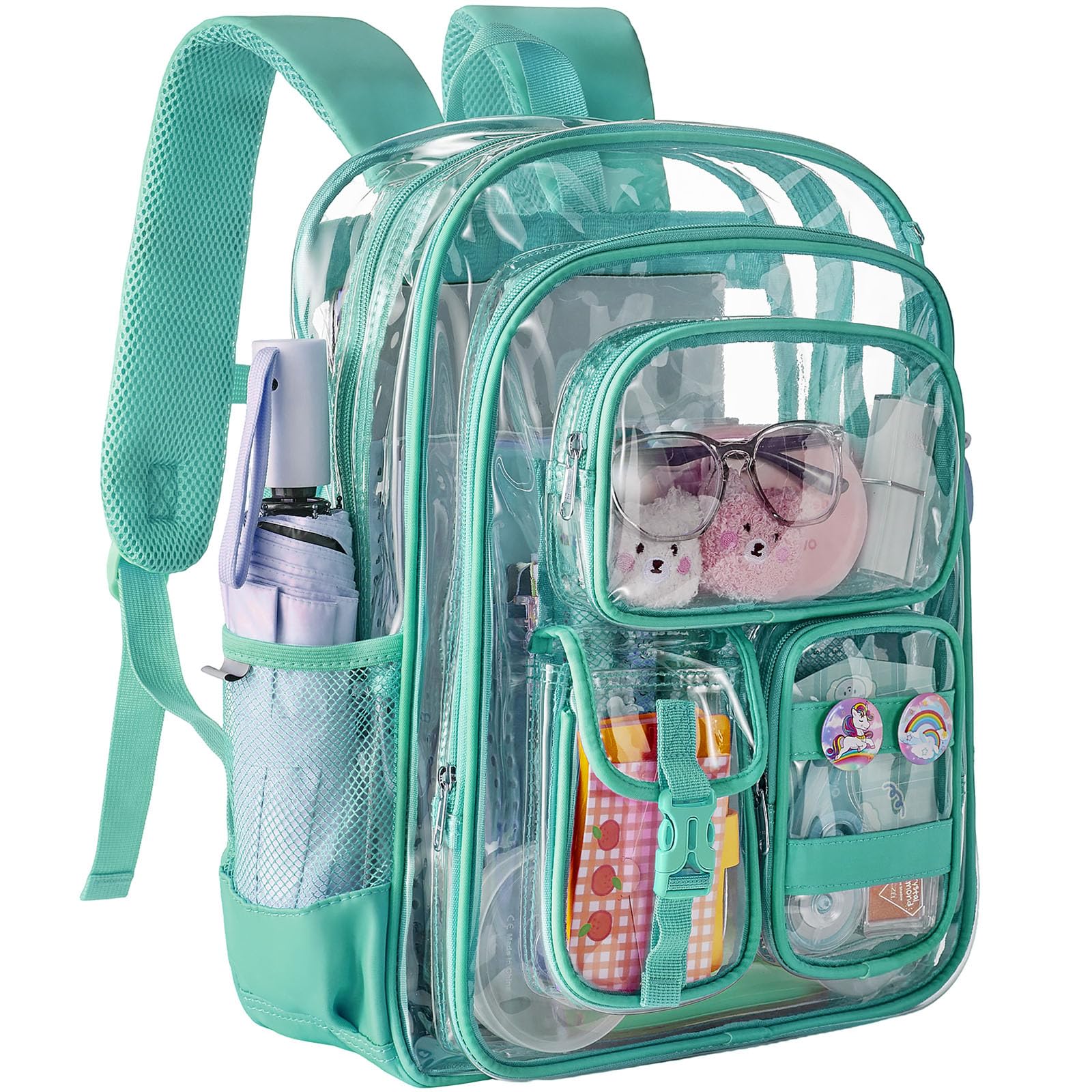 Clear Backpack, Heavy Duty PVC Transparent Backpack with Reinforced Bottom, See Through Multiple Pockets Large Capacity Bookbag for Work Security Travel Festival