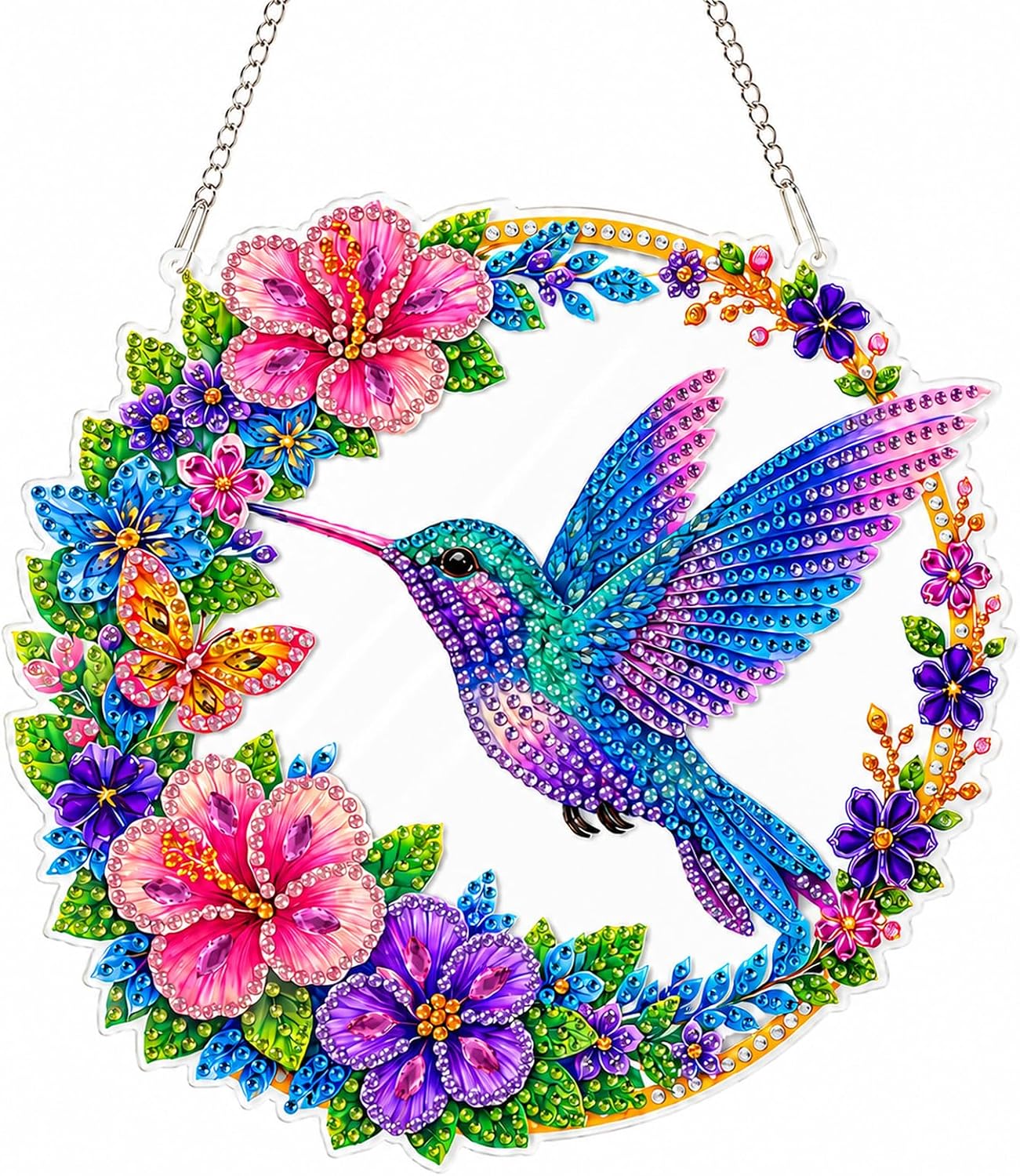 pudinbs Hummingbird Diamond Art Kits for Adults, Acrylic Hanging Suncatcher with Chain, DIY Diamond Dots Craft Kit, Bird Garden Window Decor Hanging Ornament, 7.87 Inch