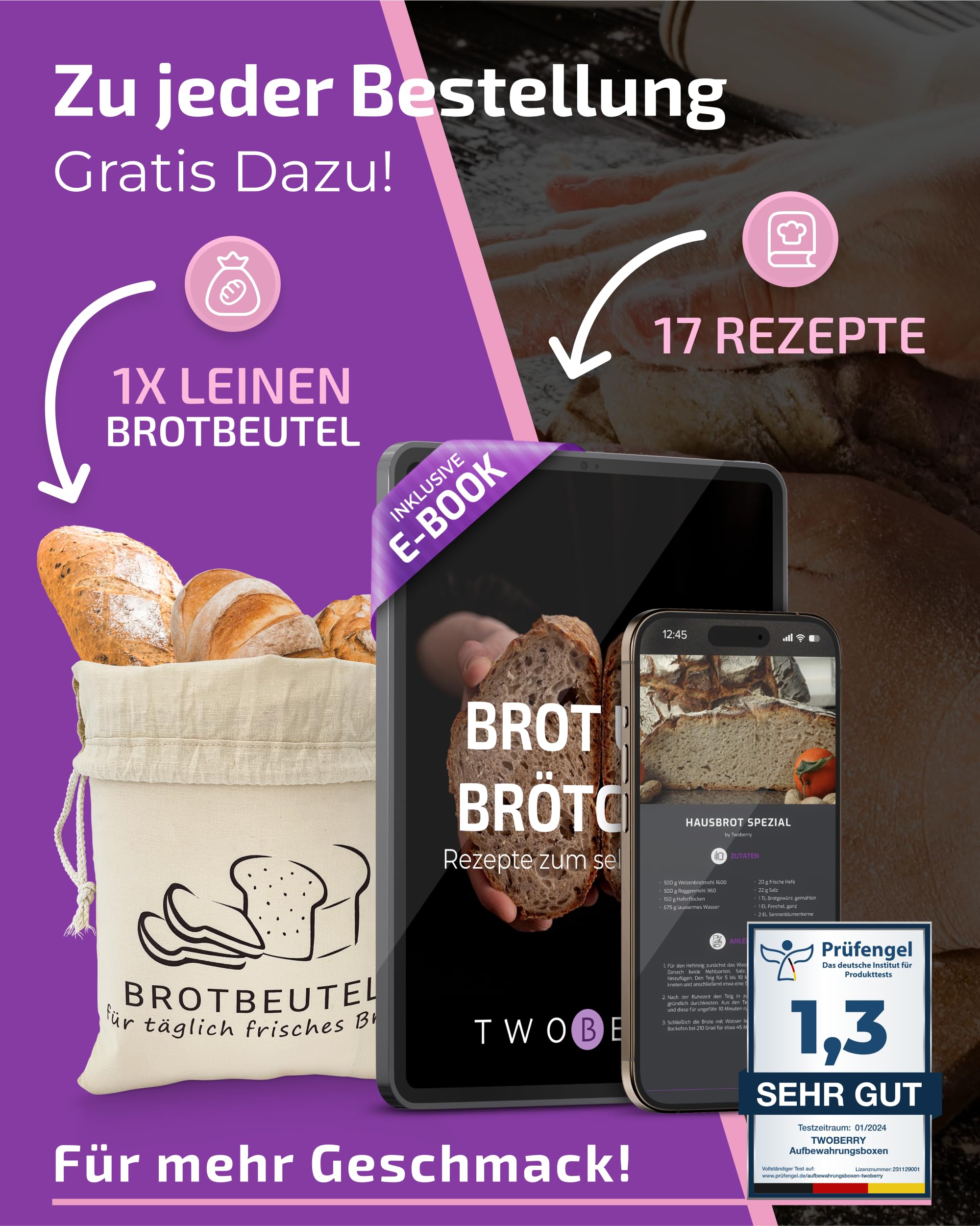 Brotkasten Schwarz – Brotbox mit Bambusdeckel als Schneidebrett [2in1 Brotbehälter]- inklusive gratis Brotbeutel Leinen - perfekte Brotaufbewahrung für lange Frische- Premium Brot Aufbewahrungsbox