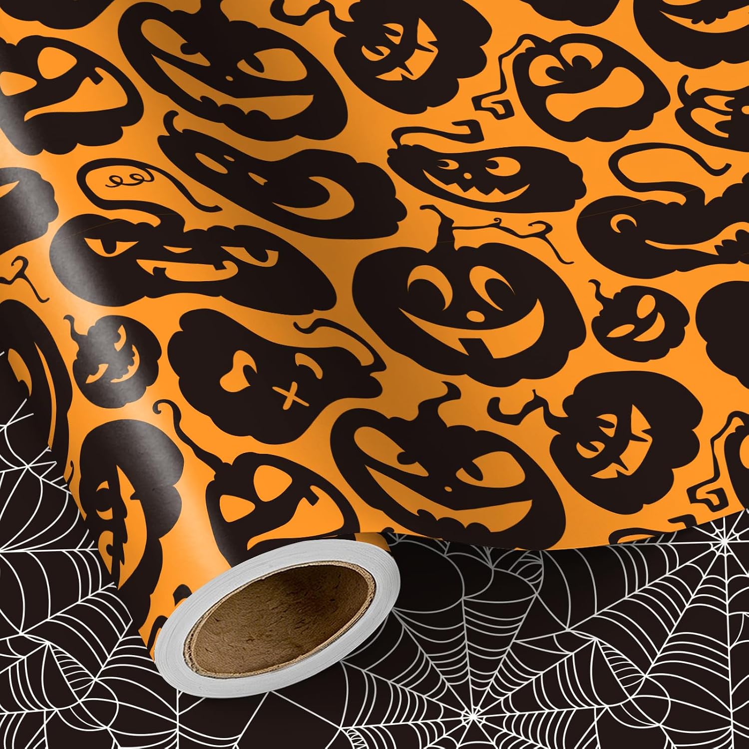 RUSPEPA Reversible Halloween Large Wrapping Paper, Jumbo Roll, Black Spider Web and Orange Ghost Design Gift Wrap Paper for Halloween Party, Trick or Treat, Birthday, Holiday, 30 Inches X 32.8 Feet image 2