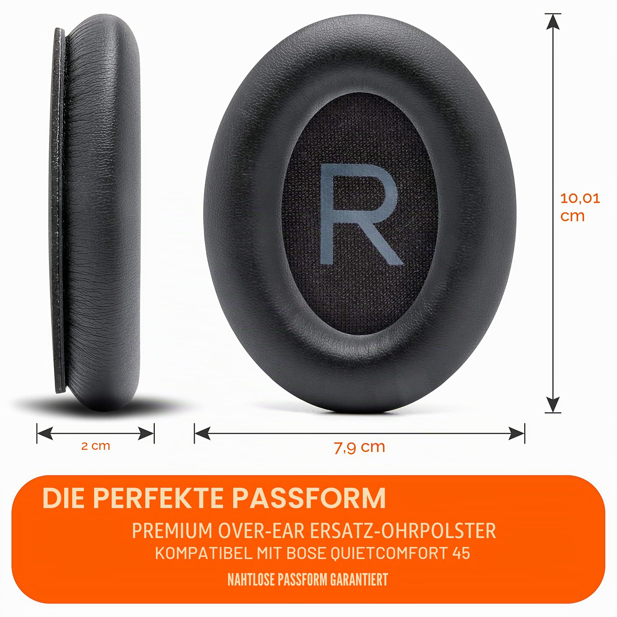 WC PadZ QC45 – Ohrpolster für Bose QuietComfort 45 / QuietComfort Se/QuietComfort Wireless, hergestellt von Wicked Cushions | Extra Dicke Polster | Hochwertige, langlebige Nähte | Black