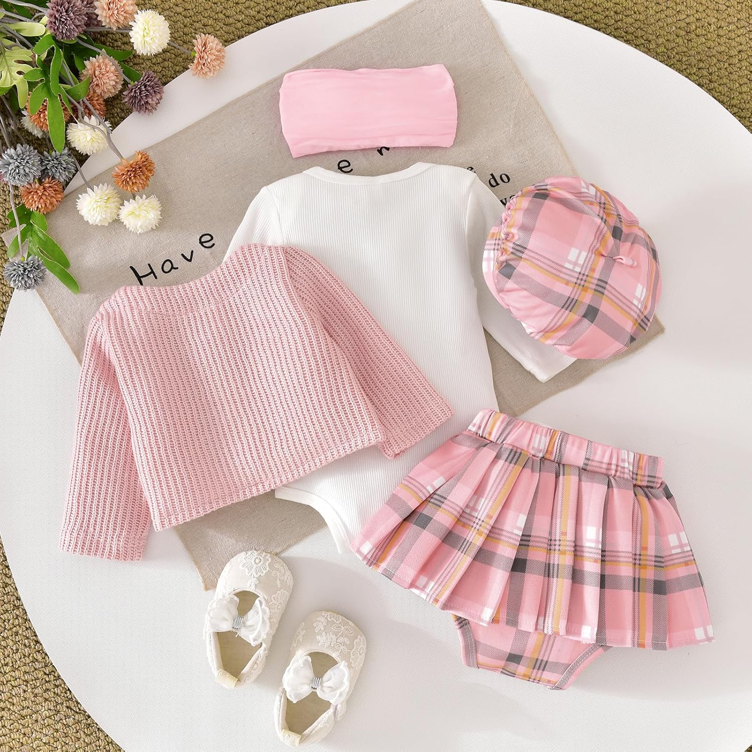 Aalizzwell Infant Baby Girl Fall Winter Skirt Outfit with Cardigan 5Pcs 0-18 Months - Image 5