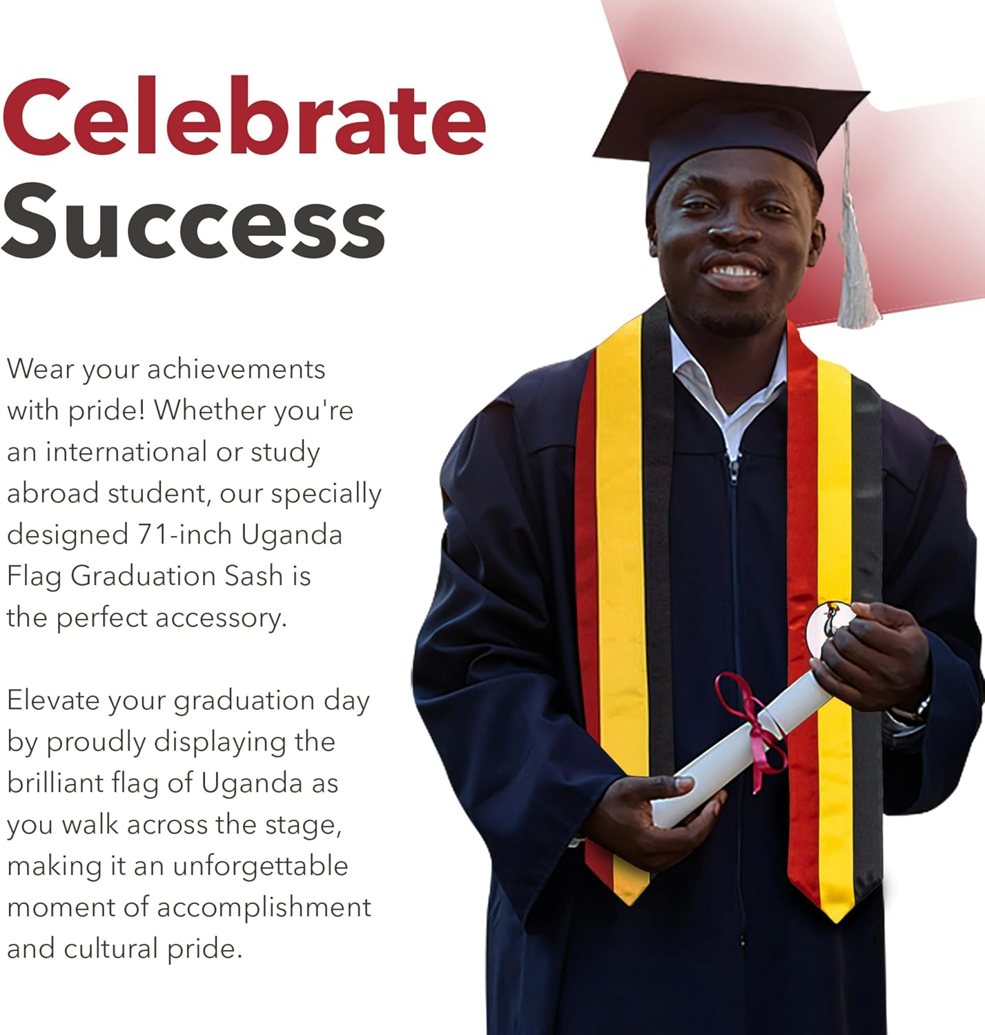 Vision Wear - Uganda Flag Graduation Sash/Stole - Vibrant Cultural Emblem - Celebrate Your Heritage - Ugandan Pride & Honor Sash