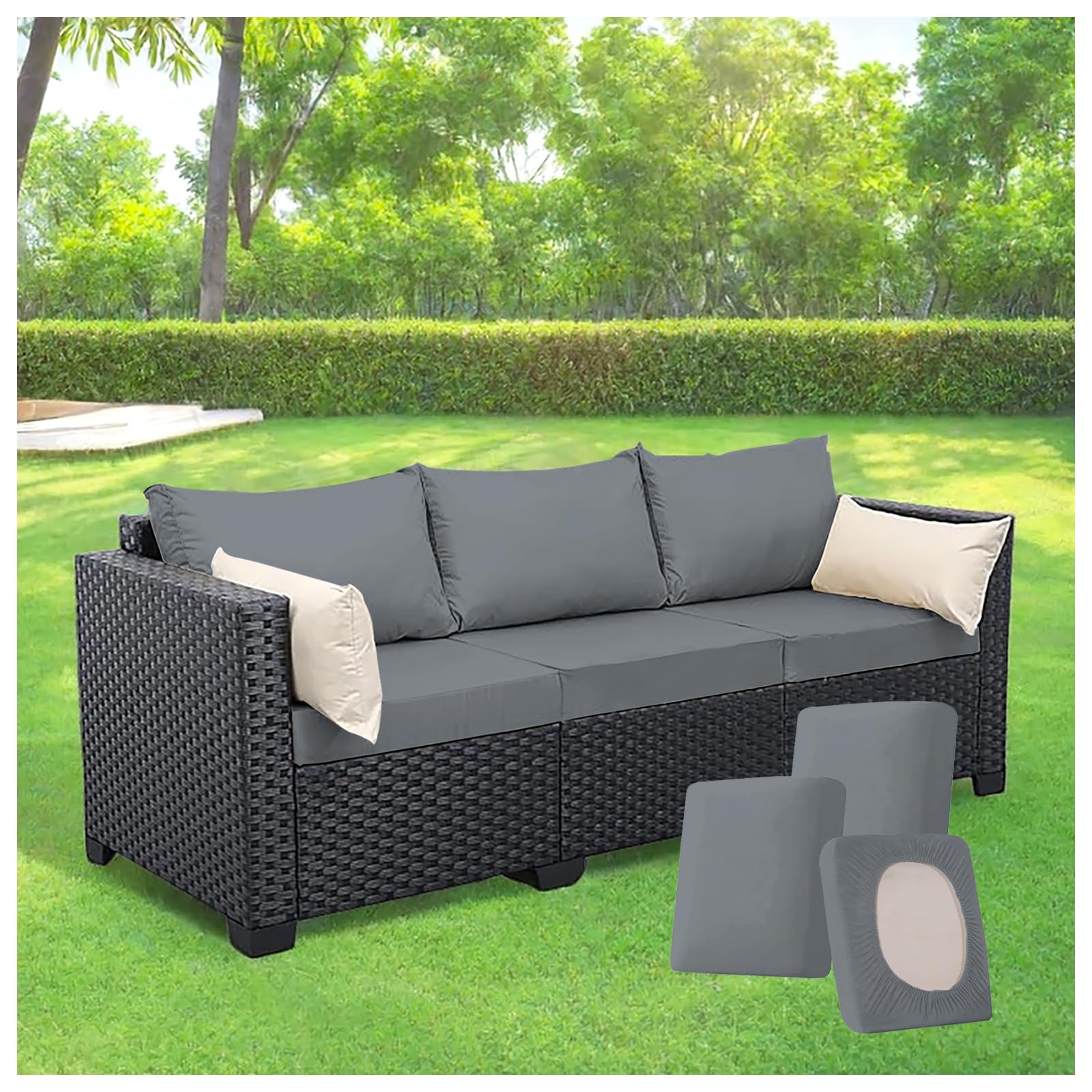 Patio Cushion Covers Outdoor,Waterproof Rattan Cushion Covers,Removable