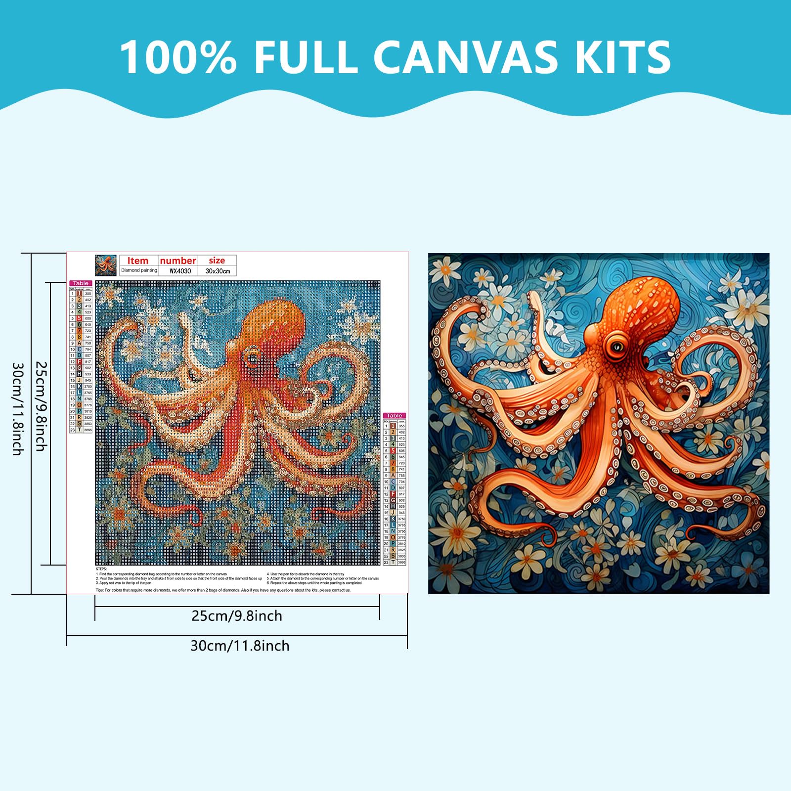AiYuanzsh Oktopus Diamond Painting – 5D DIY Diamantbild Zum Aufhängen, 24,1x22,6 Cm – Bastelset Für Erwachsene