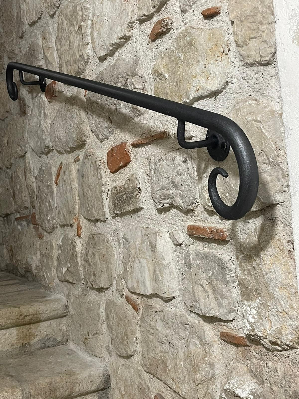 Corrimano in Ferro Mod. Positano da 50 cm a 400 cm- diametro 25 mm, adatto per scale interne e esterne, adatto per l'arredamento di qualsiasi stile. (Nero Antracite, 50 cm)