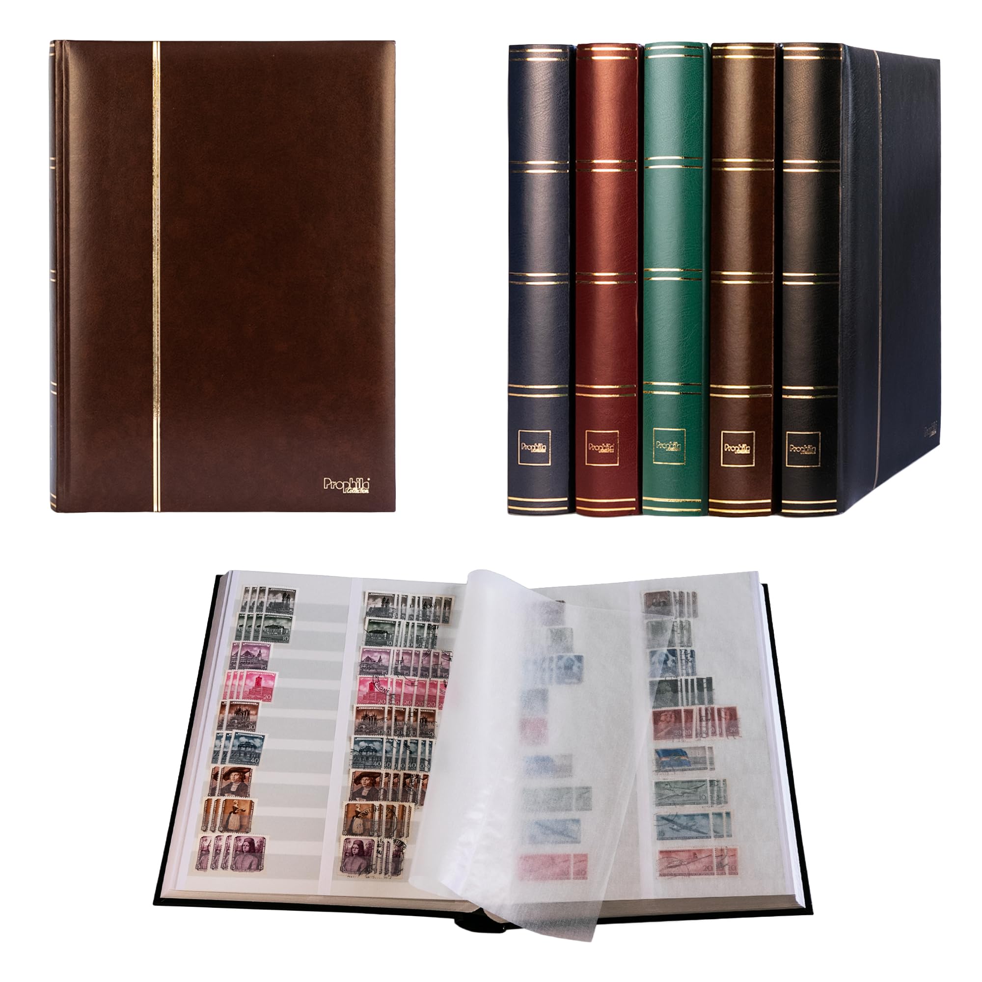 Prophila Collection Brown Prophila Stamp Album (New) 60 White Divided Sides, Padded Cover