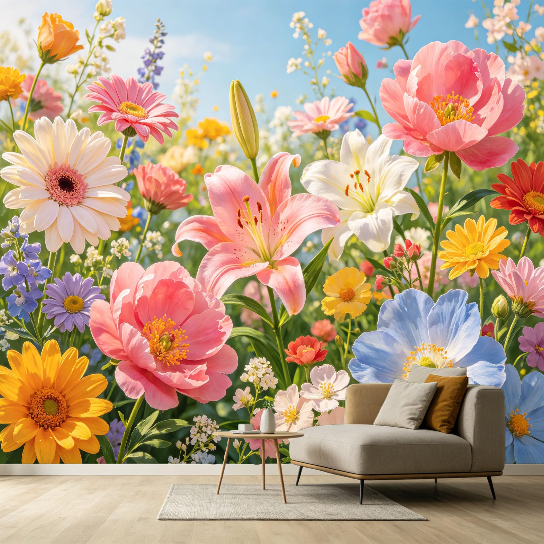 Custom Size Wall Murals Botanical Spring Wildflower Meadow Watercolor Vibrant Colorful Floral Petals SelfAdhesive Wall Fabric Removable Large Wallpaper Photo for Living Room