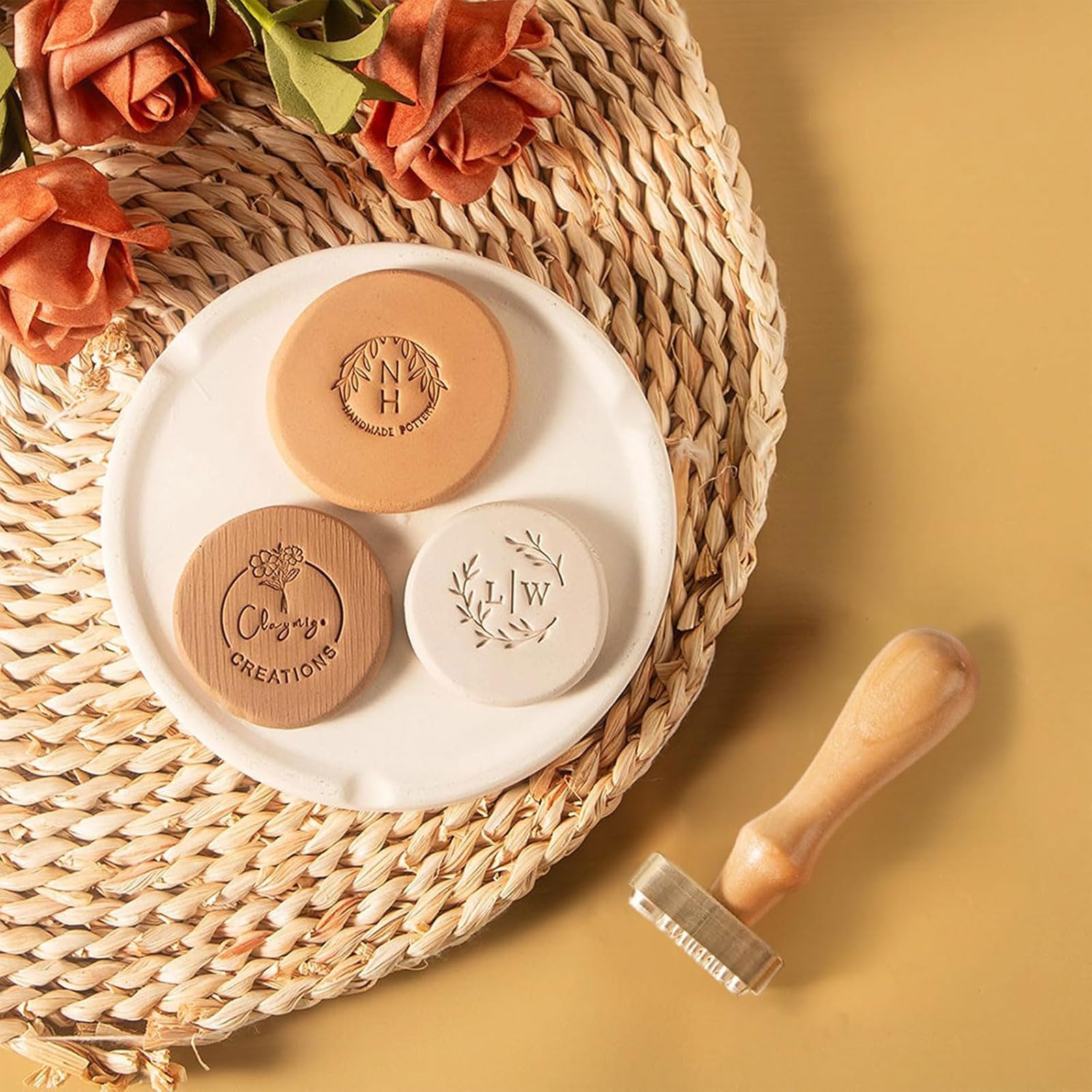 esmen Tampon en argile avec logo personnalisé pour personnaliser et créer des impressions uniques avec votre logo fabriqué à la main pour les amateurs de poterie Cadeau pour argile Tampon personnalisé