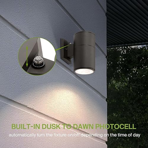 Miniatura 4 de ASD Lámpara LED de pared cilíndrica redonda de 1 vía  9W 1000LM 3000K-5000K 120V  3CCT, fotocélula a prueba de agua, certificación ETL  Aplique de