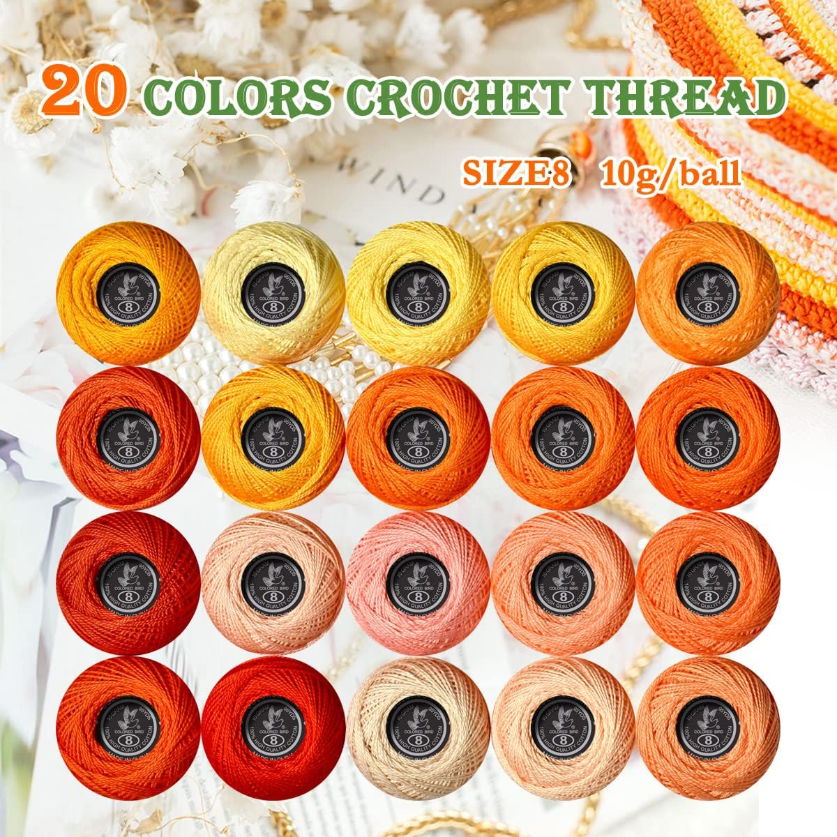 Soft 20colors crochet thread 20 Pack Orange Gradient