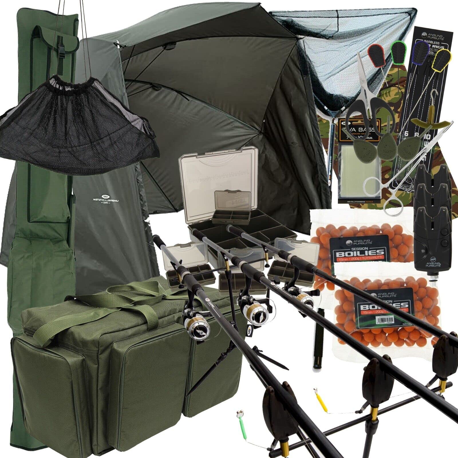 Pack Carpe Sert 3 Cannes 3m + 3 Moulinets - Complet Et Neuf, Prêt à Pêcher