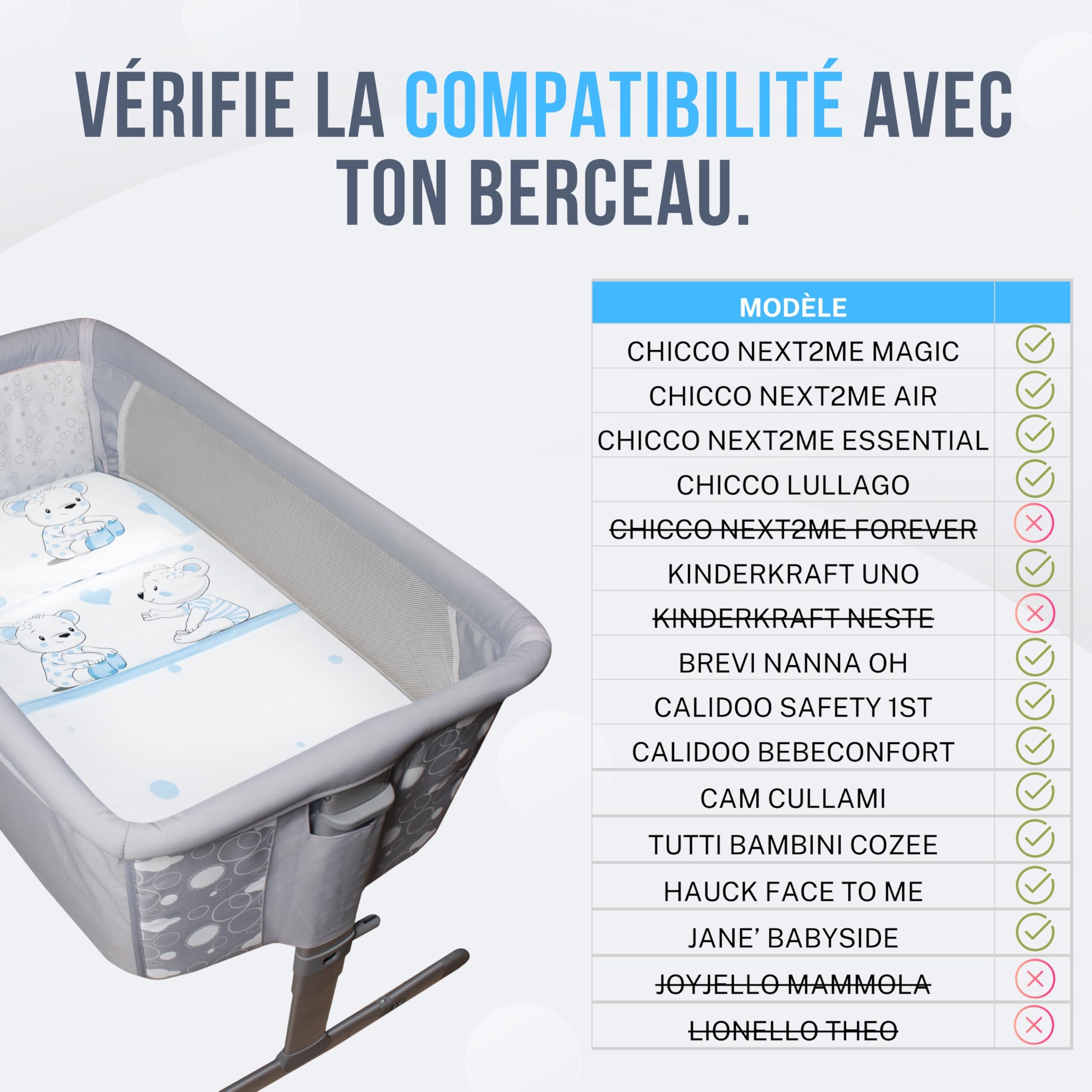 GOYSILA Drap Housse Cododo Bebe Next to Me Parure 4 Pièces 100% Coton Certifié Oeko-Tex Matelas 50x83 2 Draps Housse 1 Drap de lit 1 taies d'oreiller Berceau Next2me Chicco Kinderkraft (Machine)