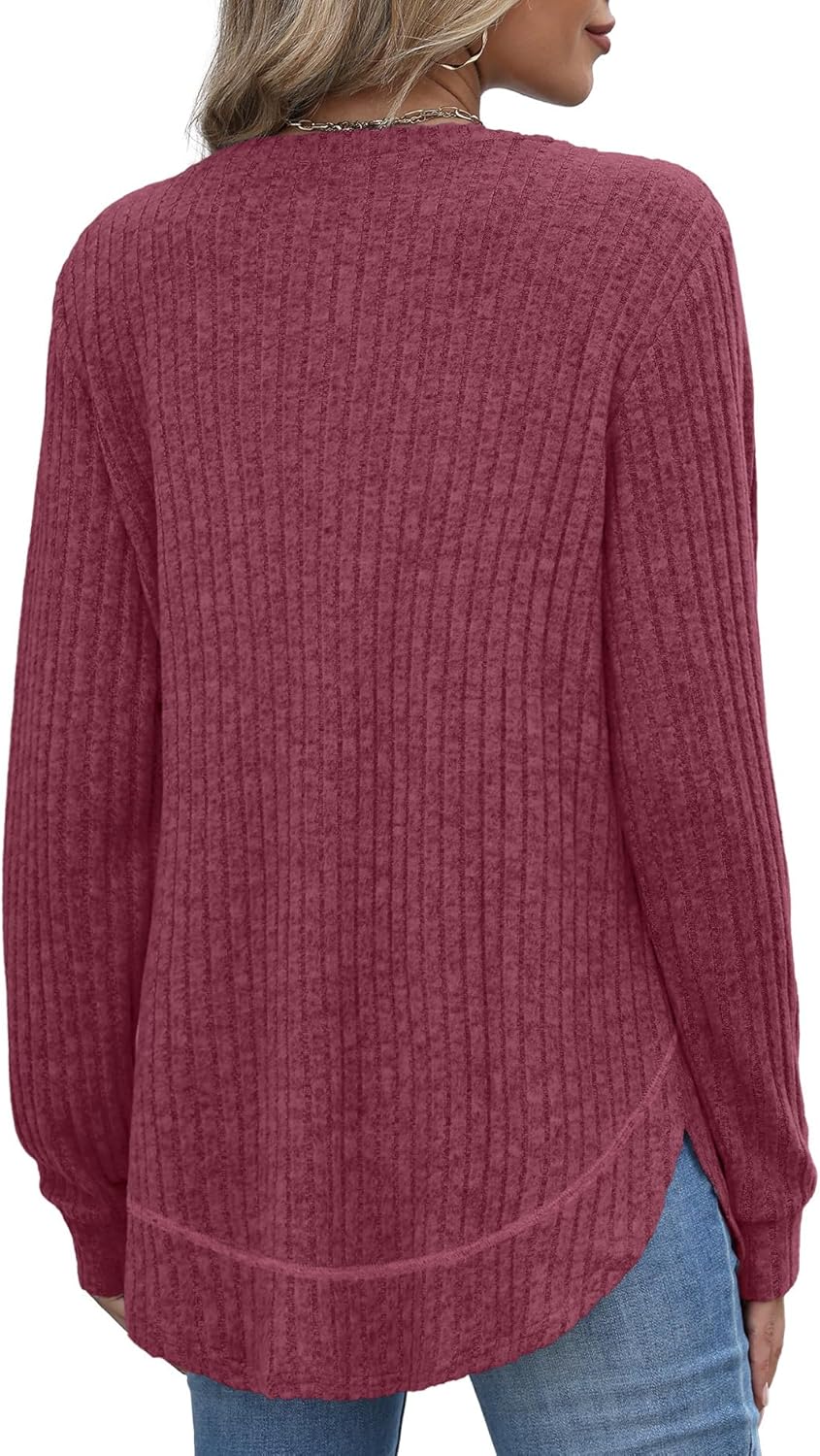 OFEEFAN Tunic Tops for Women Loose Fit Dressy Long Sleeve Shirts Womens Sweaters Crew Neck Fall Clothing with Curved Hem - Image 4