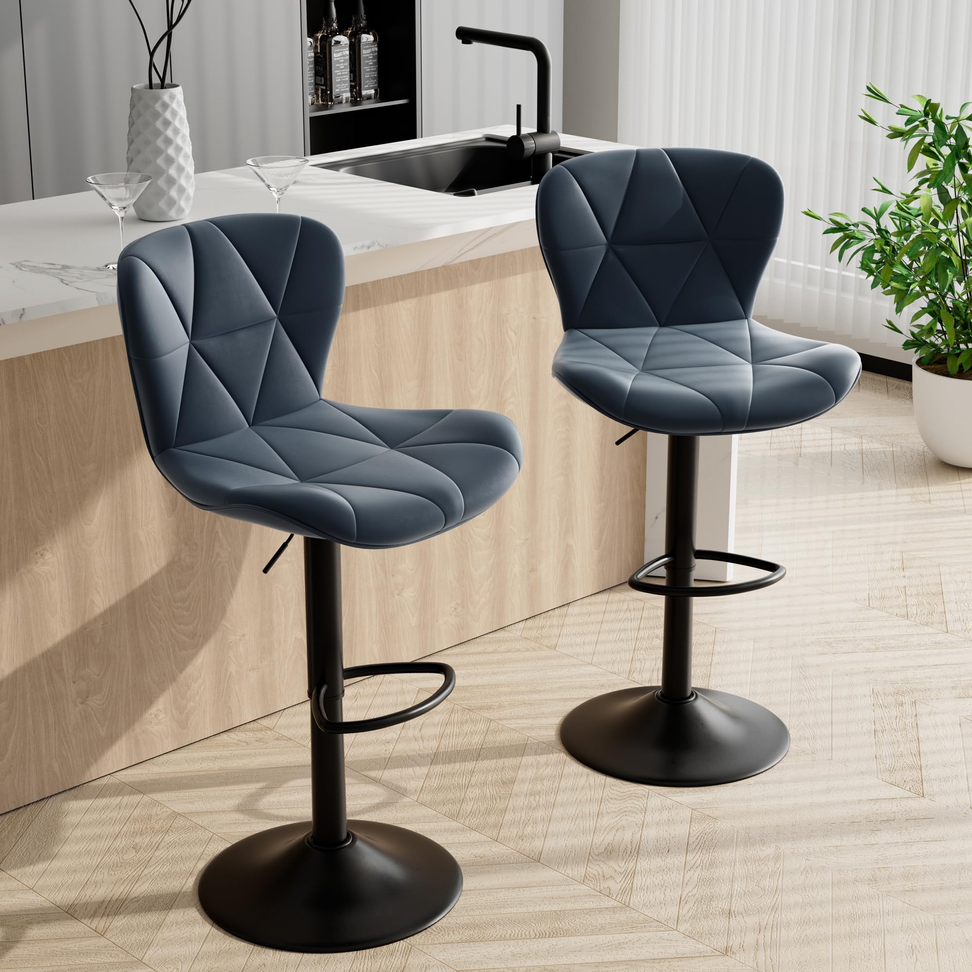 Daluvenix Bar Stools Set of 2,Adjustable Swivel Barstools, Faux Leather Bar Chairs,Upholstered Counter Height with High Backrest for Kitchen Island,
