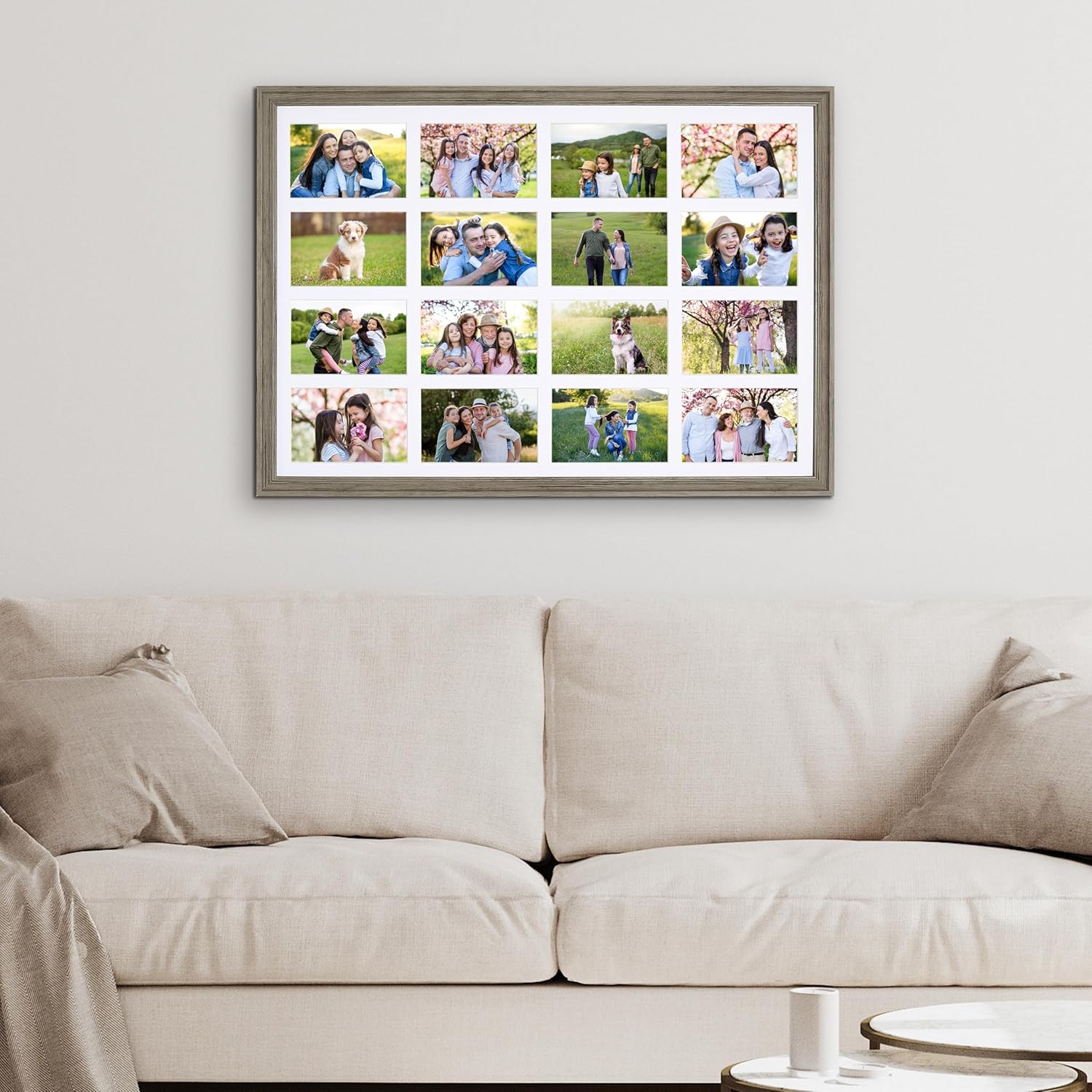Camden Reed Glass Photo Frame with White Mat, 16 Openings, Black MDF Backing, Sawtooth Hangers, Color Box Packaging, 20x28 inch, Natural