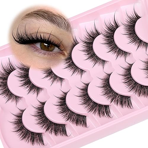 Vista 42 de JIMIRE Pestañas postizas de visón sintético, pestañas postizas de volumen esponjoso, aspecto natural dramático, ojo de gato, pestañas postizas