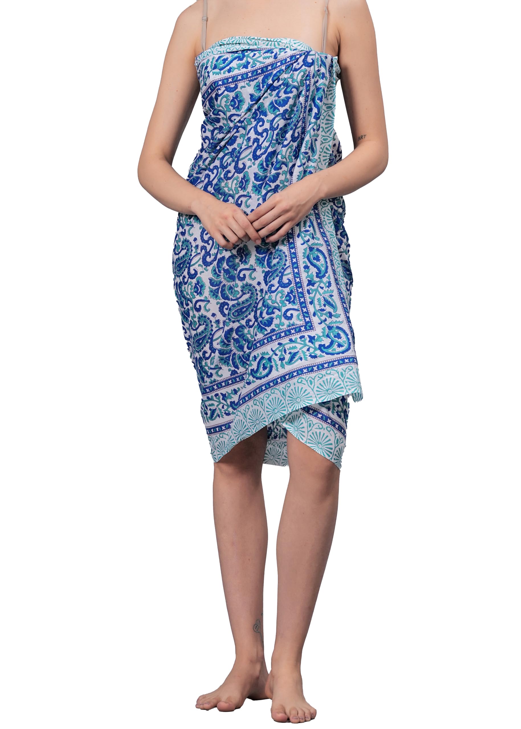 Hand Block Printed Pareo Bikini Cover up Women's Cotton Beach Wear Swimsuit Cover Up Wrap Sarong 72" X 44" Inch