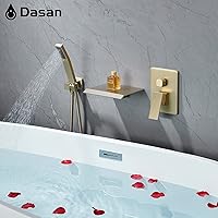 Vista 6 de DASAN - Grifo de llenado de bañera de montaje en pared mejorado con ducha de mano, grifo de bañera moderno montado en la pared, dorado cepillado