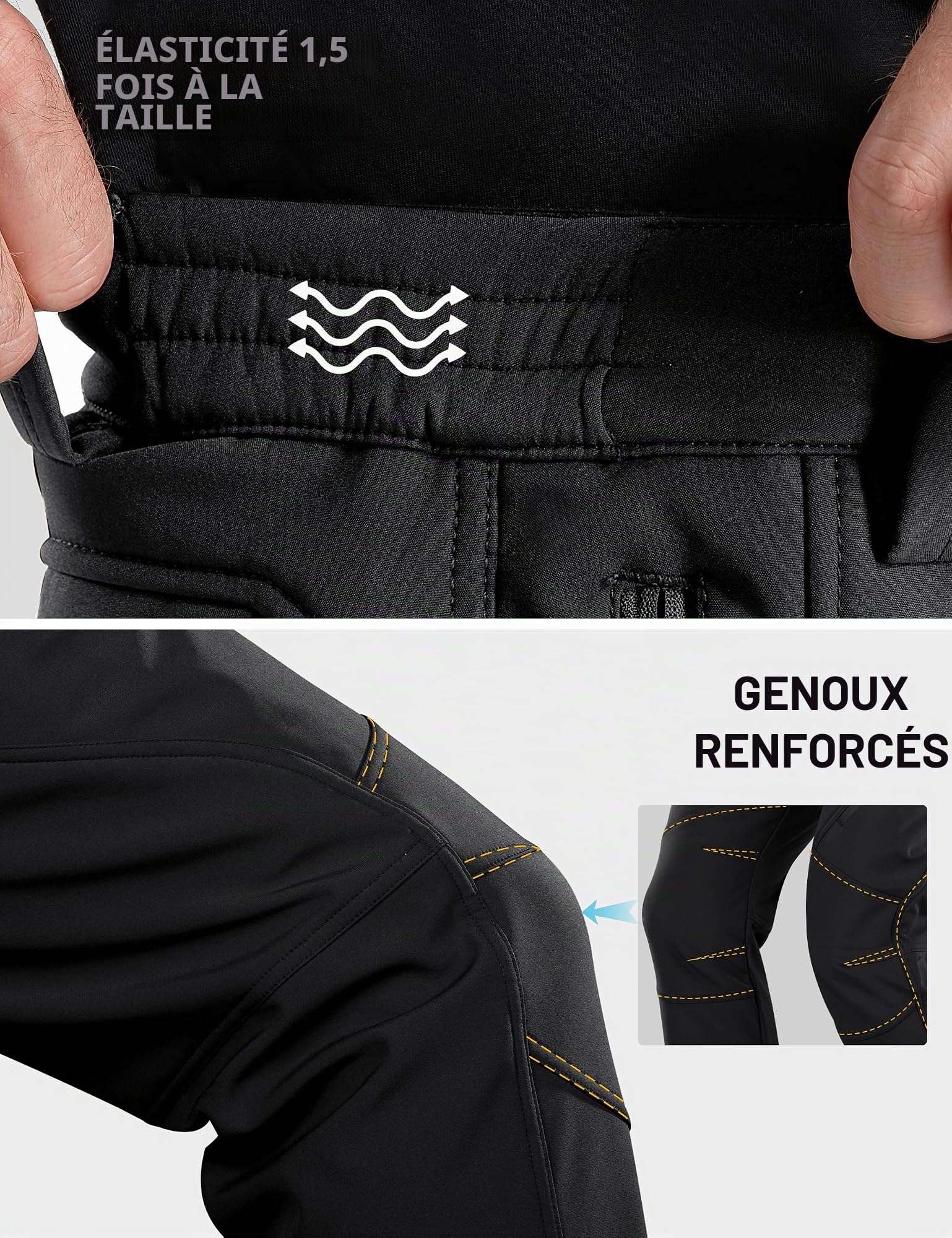 FREE SOLDIER Pantalon Ski d'hiver pour Hommes Pantalon de Chasse Imperméable Coupe-Vent Softshell Doublé de Polaire pour la Randonnée