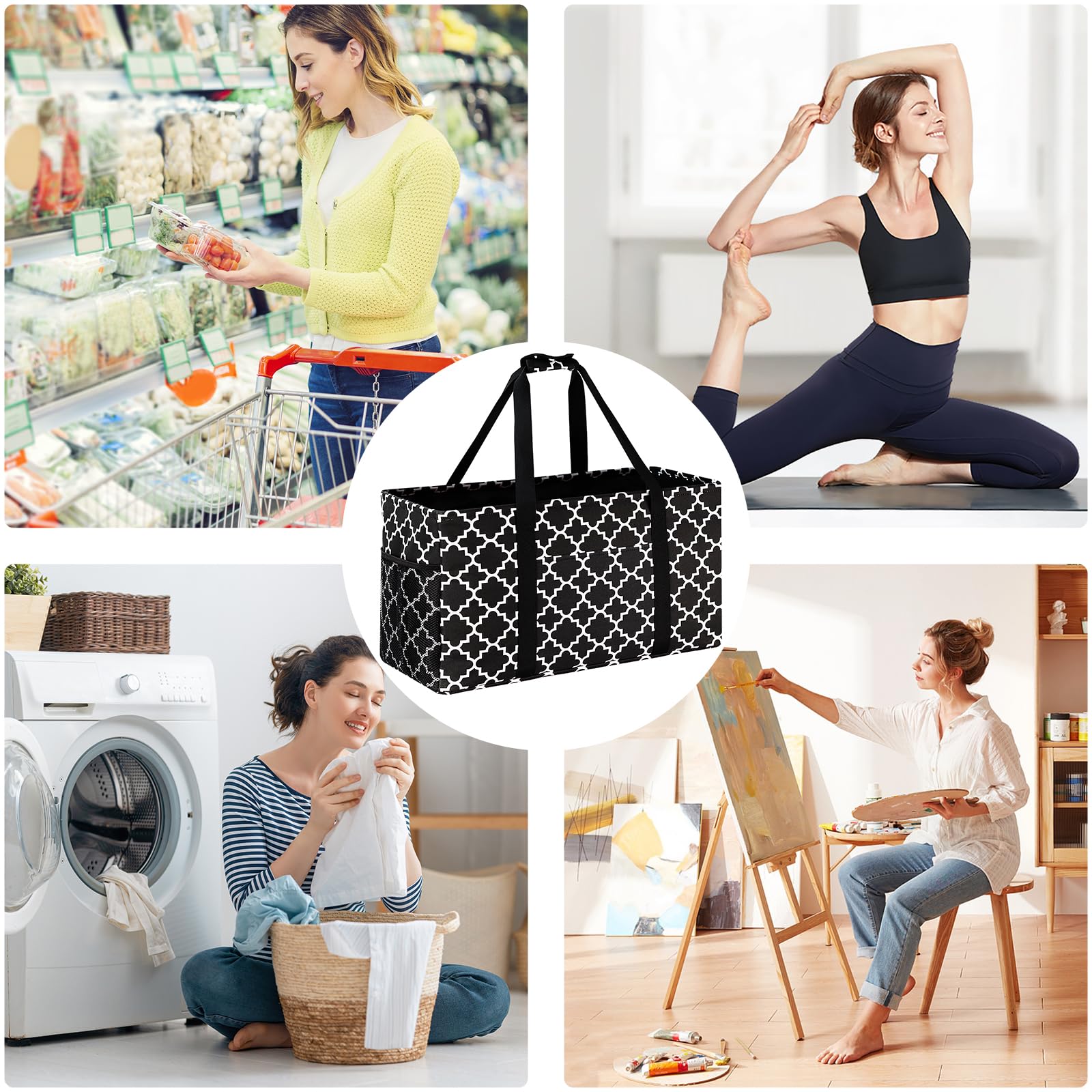 GhvyenntteS Stand Up Extra Large Utility Tote Bag with Metal Wire Frame & Hard Bottom Board, Extra Large Tote Bag, Beach Bag