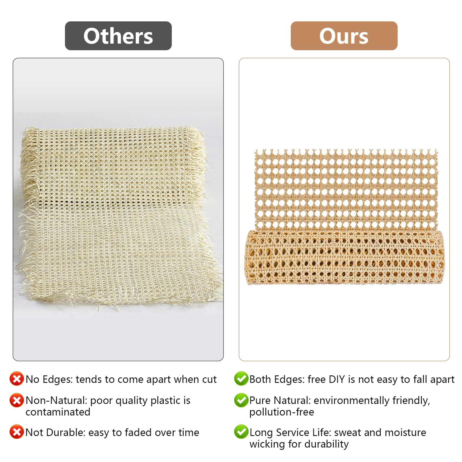 Rollo de cinta de ratán natural, tejido de nido de abeja, para muebles y decoración del hogar + guantes (150 x 50 cm, color natural)