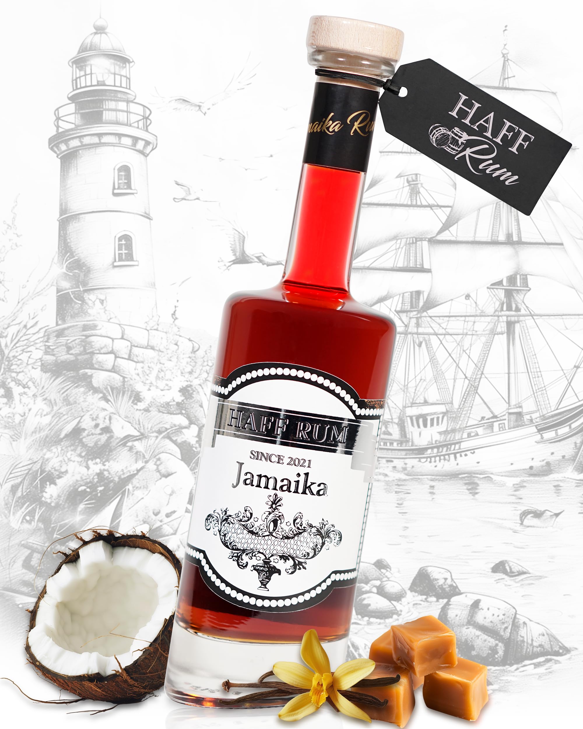HAFF Rum Jamaika | Premium Rum von den karibischen Inseln | 40% Rum für Genießer | 20 Jahre gereifter Rum aus Jamaika | Rum mit Vanille-, Kokos- & Karamellaroma | 500ML