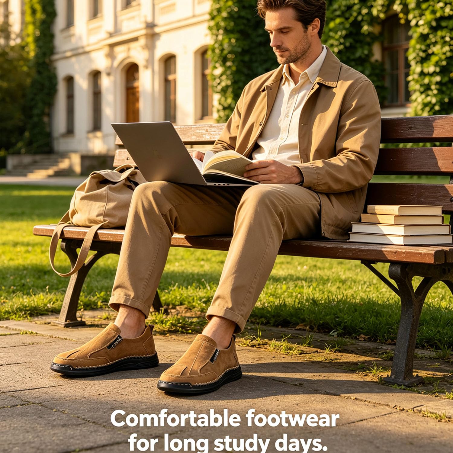 Mocasines casuales de cuero cosidos a mano para hombre