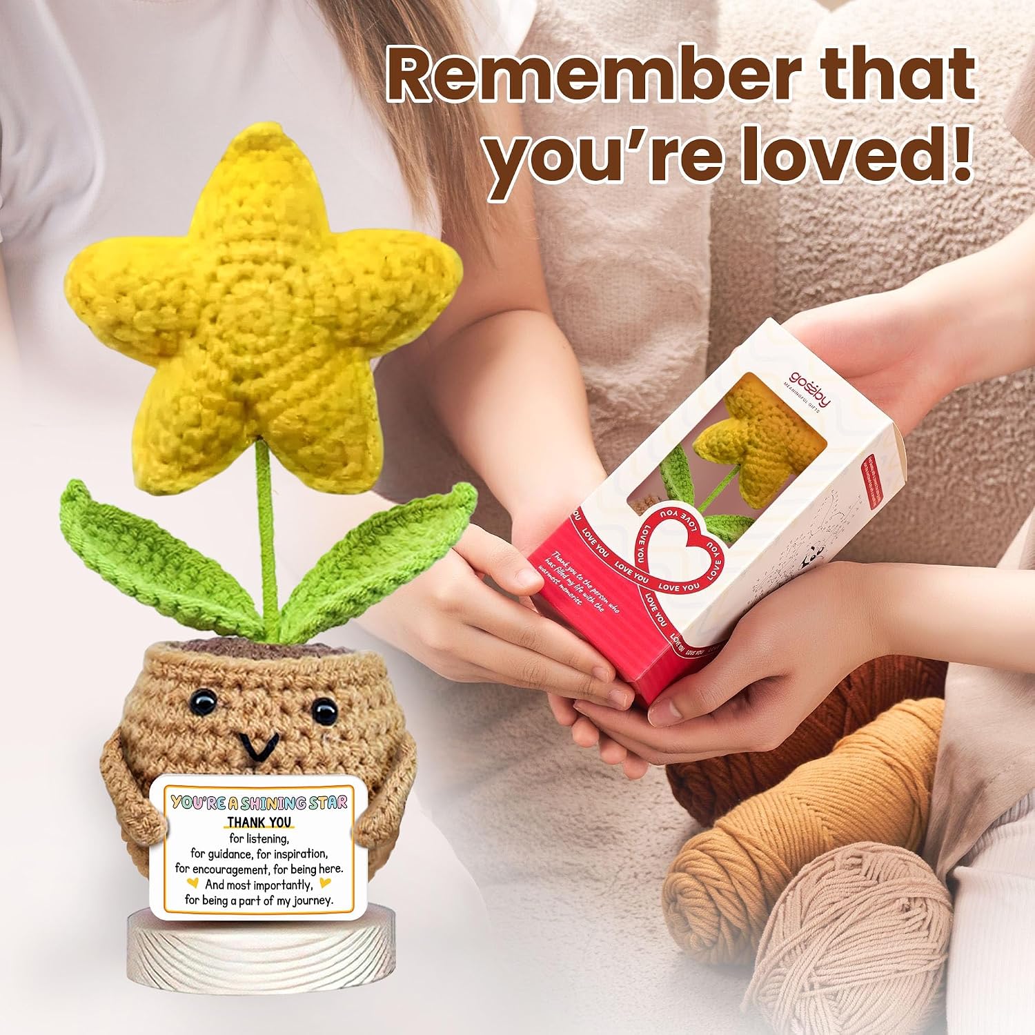 Gossby Thank You Gift for Women - Handmade Positive Star Crochet - Thank You for Listening - Christmas, Birthday, Appreciation Gift Coworker, Sister, Friend, Teacher - Knitted Decor