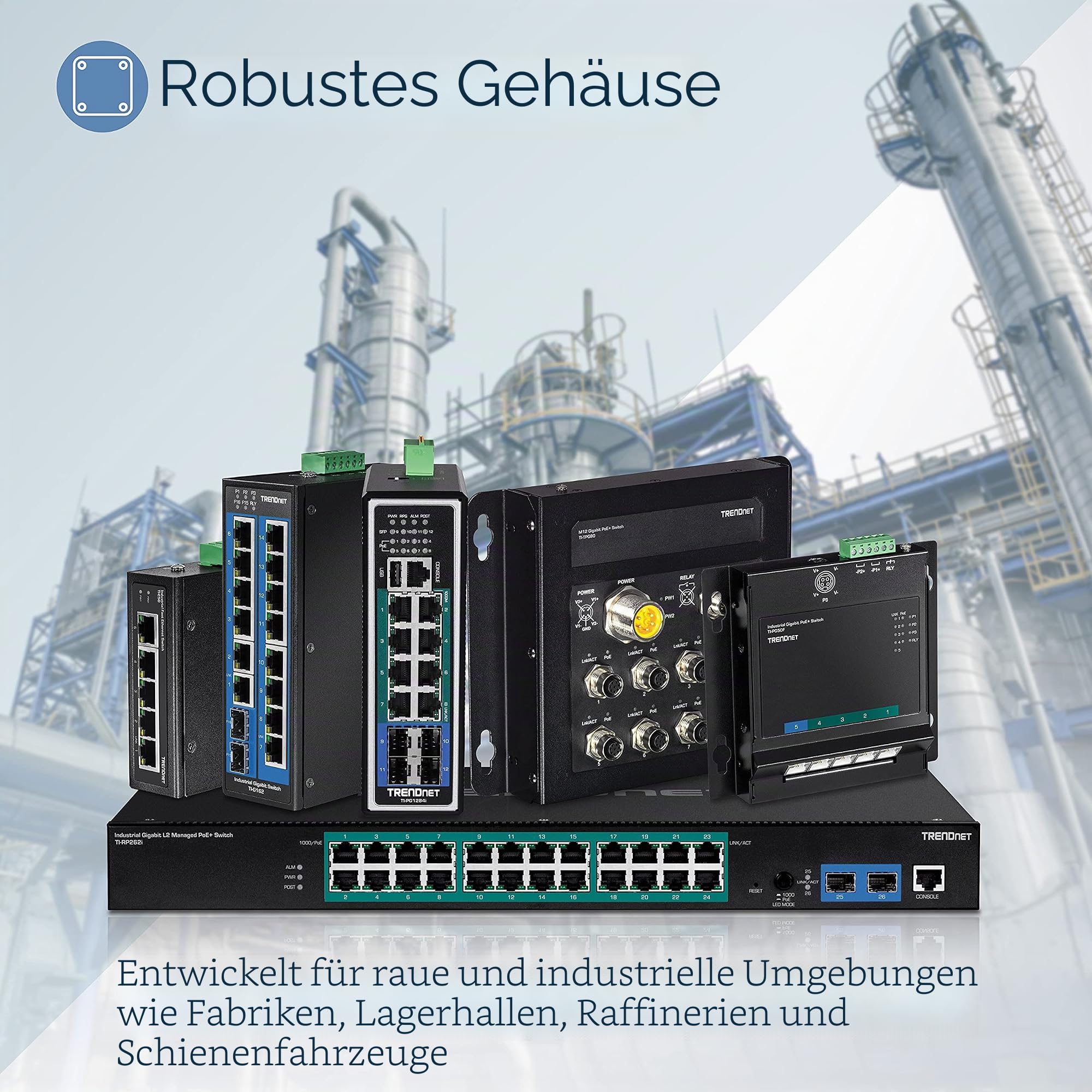 TRENDnet, TI-G50, 5-Port gehärteter industrieller Gigabit-DIN-Rail-Switch, 10 Gbit/s Schaltkapazität, IP30-zertifizierter Netzwerk-Switch (-40 bis 167 °F), Schwarz | 5 x Gigabit-Ethernet-Ports, IP50-bewertet, 10 Gbit/s Schaltkapazität, NDAA-TAA-konform, l