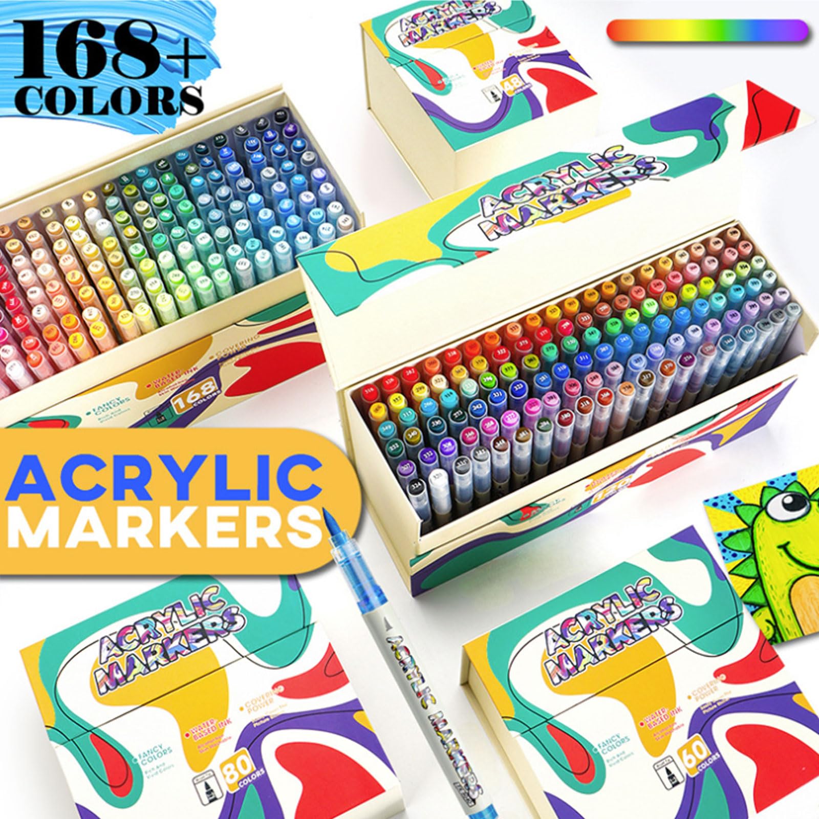 Lot de marqueurs acryliques liquides portables à pointe pinceau pour la fabrication de cartes, le journal intime, le dessin sur papier, toile, pierre, bois