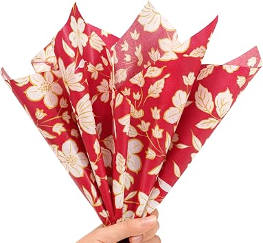 100 Sheets Red Floral Tissue Paper for Gift Bags, 20x14 inch Burgundy Gift Wrapping Paper for Bridal Valentines Art Craft Decoration Packing by Bobobag