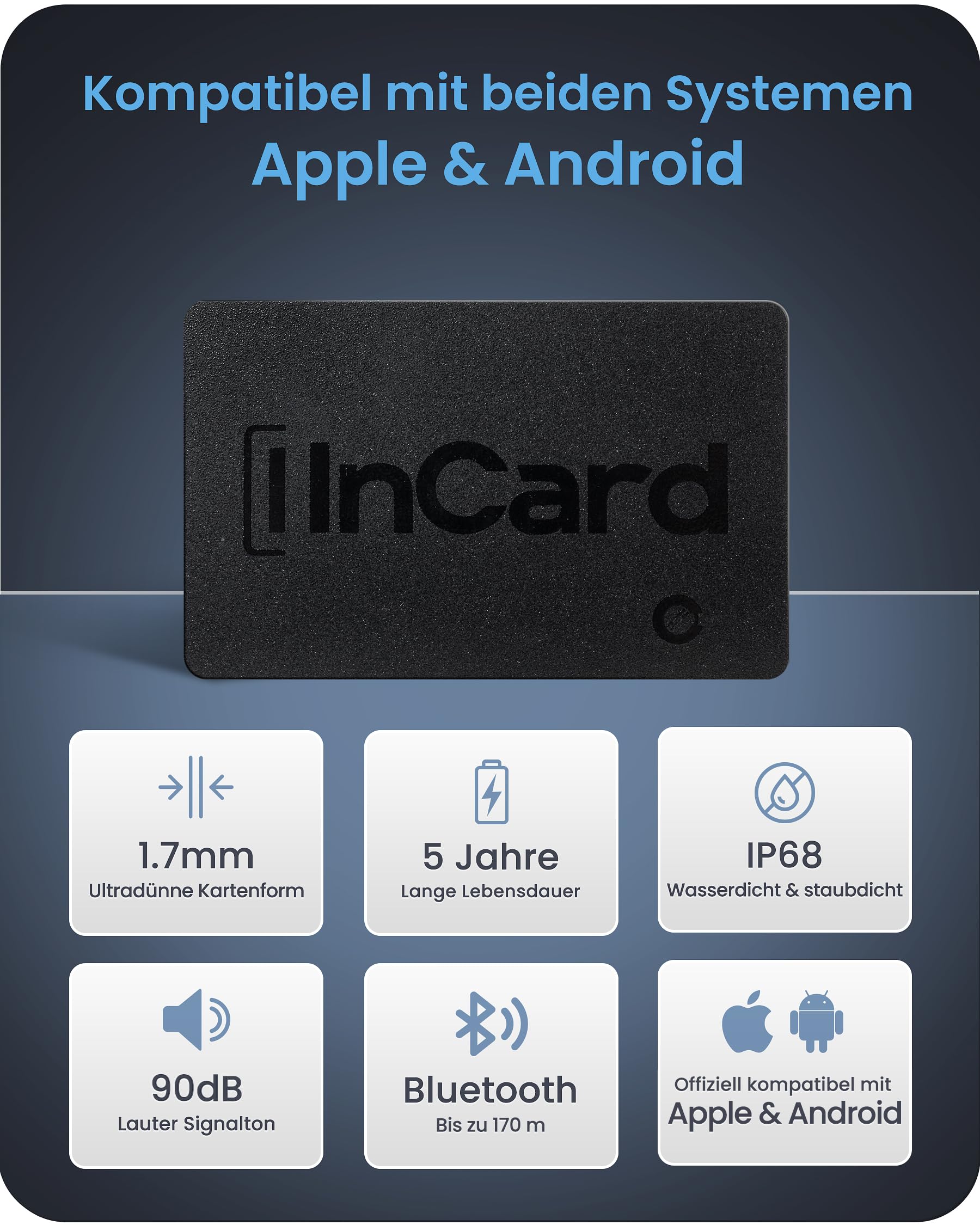 Wallet Tracker Card für sowohl Googles Find My Device als auch Apples Find My, mit 5-jähriger Akkulaufzeit und, wasserdichter Bluetooth-Tracker für Reisepass, Geldbörse, Taschen, 2er-Pack
