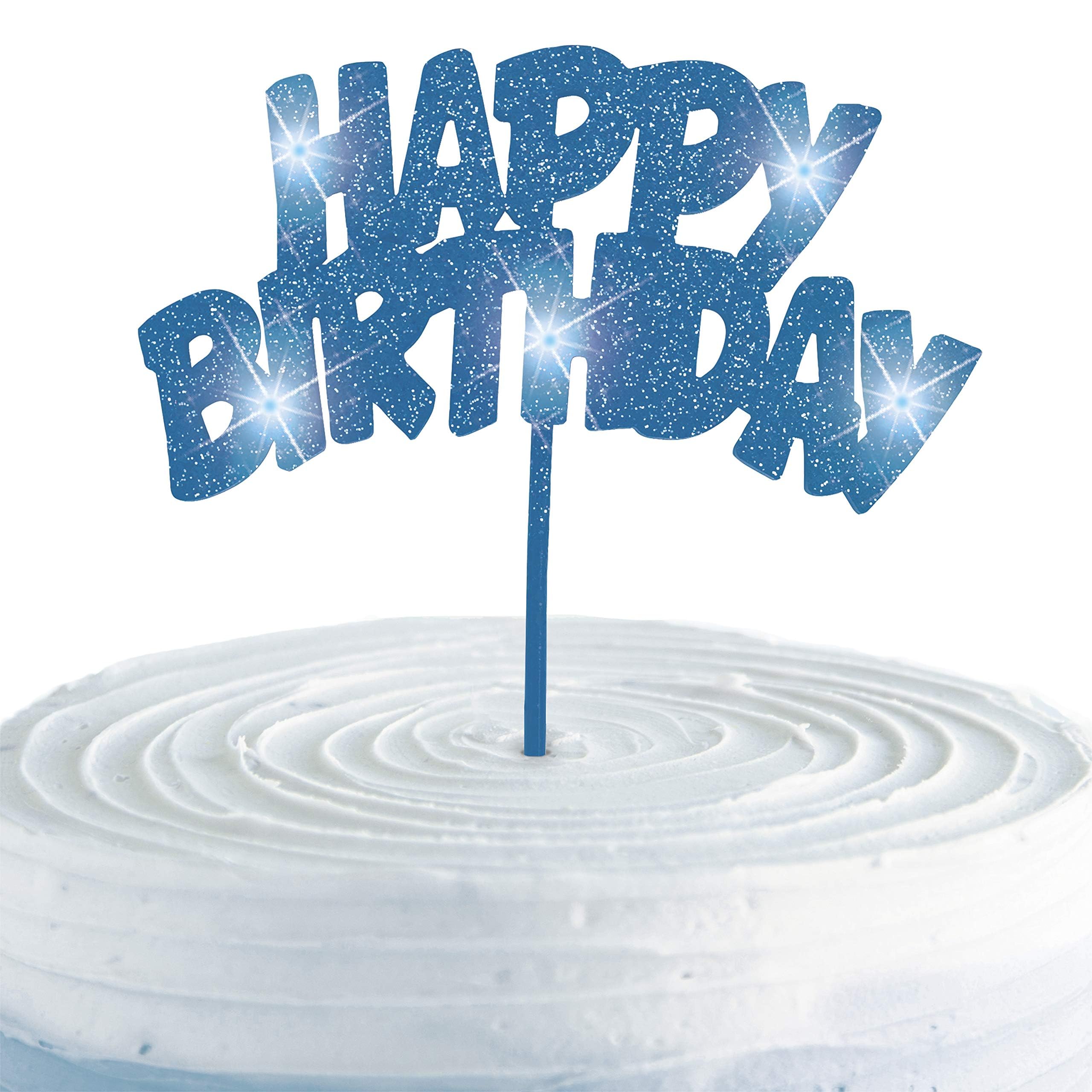 Unique Impreza 90878 - niebieska migająca dekoracja tortu Happy Birthday