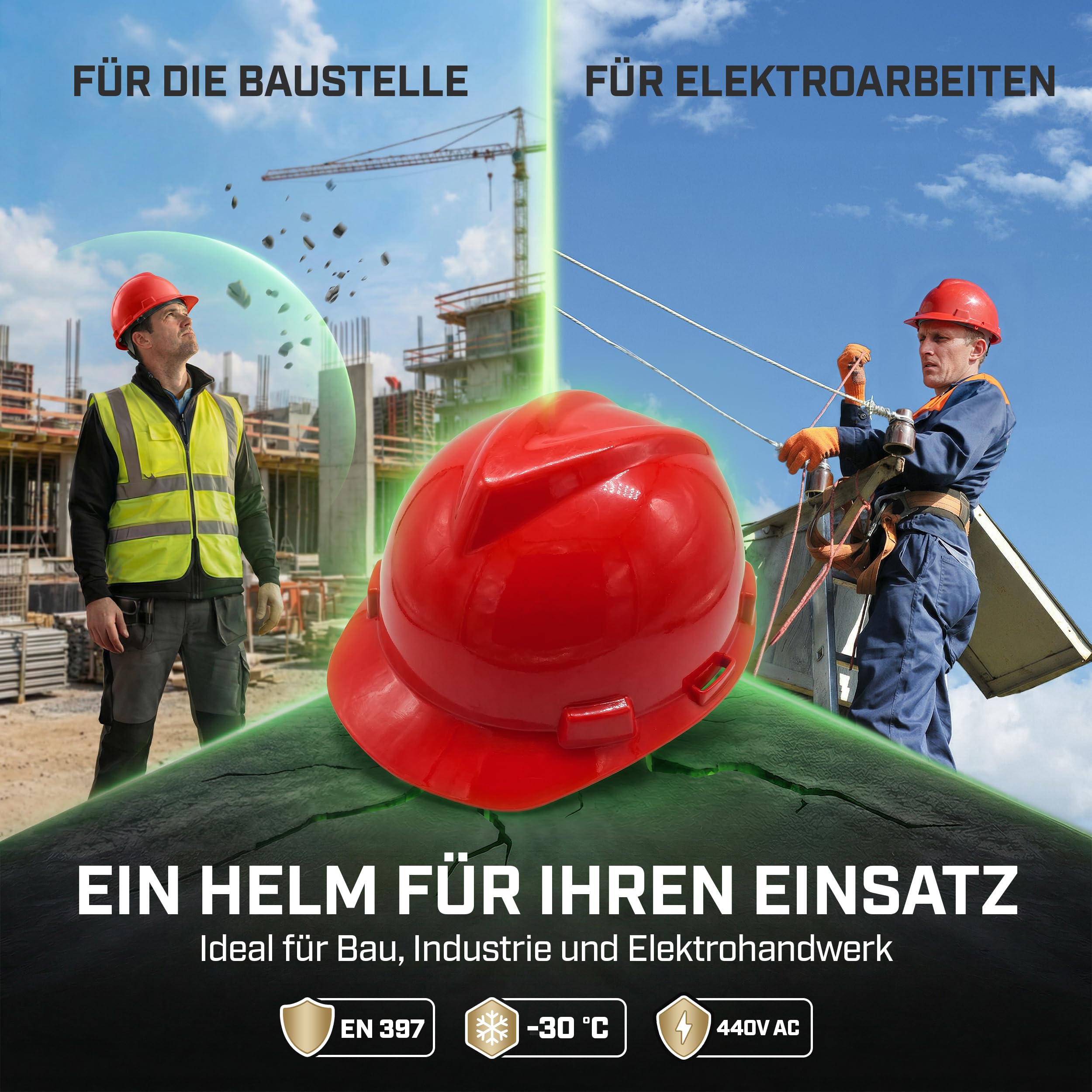 MSA V-Gard Bauhelm - unbelüfteter Schutzhelm für Baustelle & Elektriker - Leichter Helm nach DIN EN 397 für die Arbeit