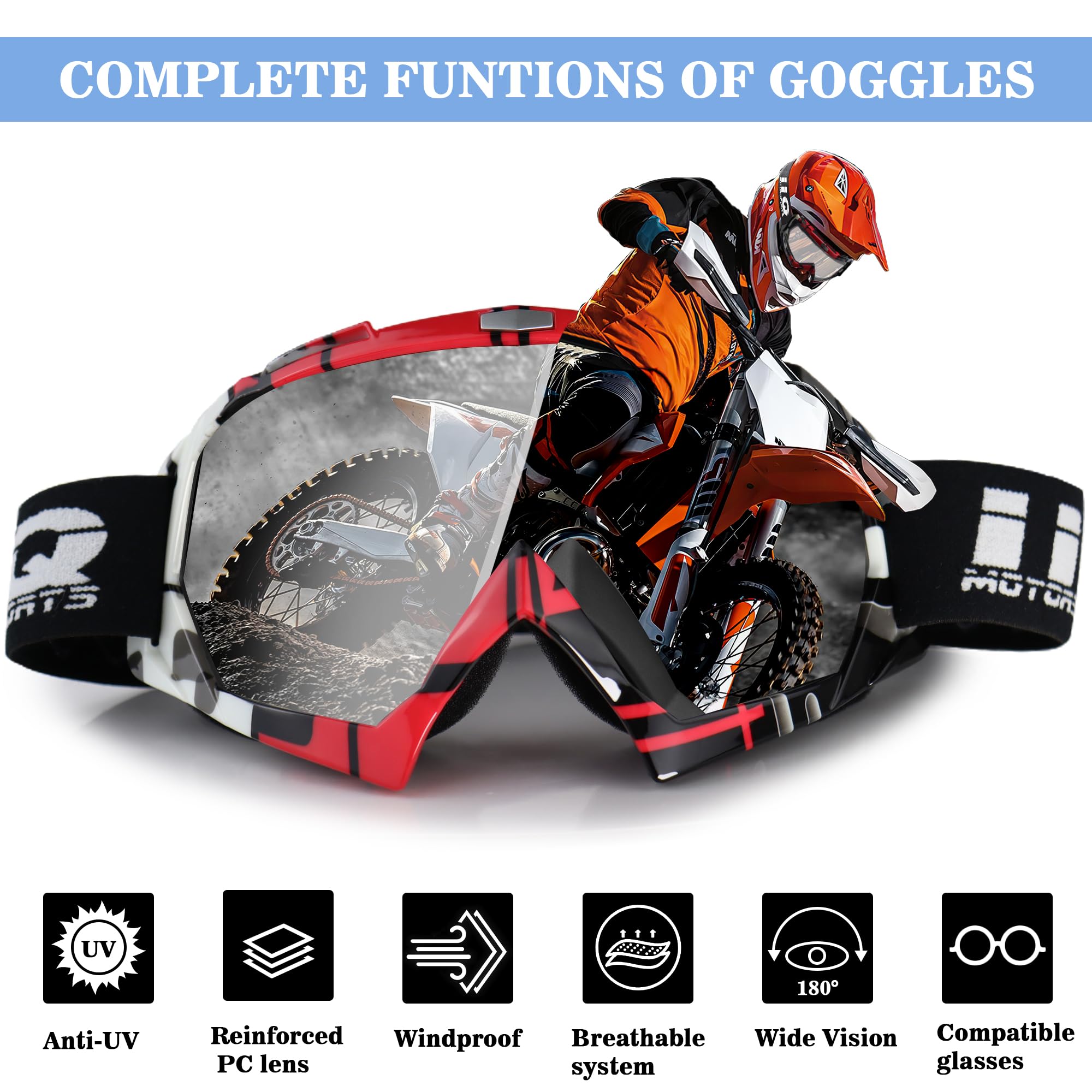 IIQBOVEN Motocross & Dirtbike Goggles - ATV & Offroad Goggles - MX OTG