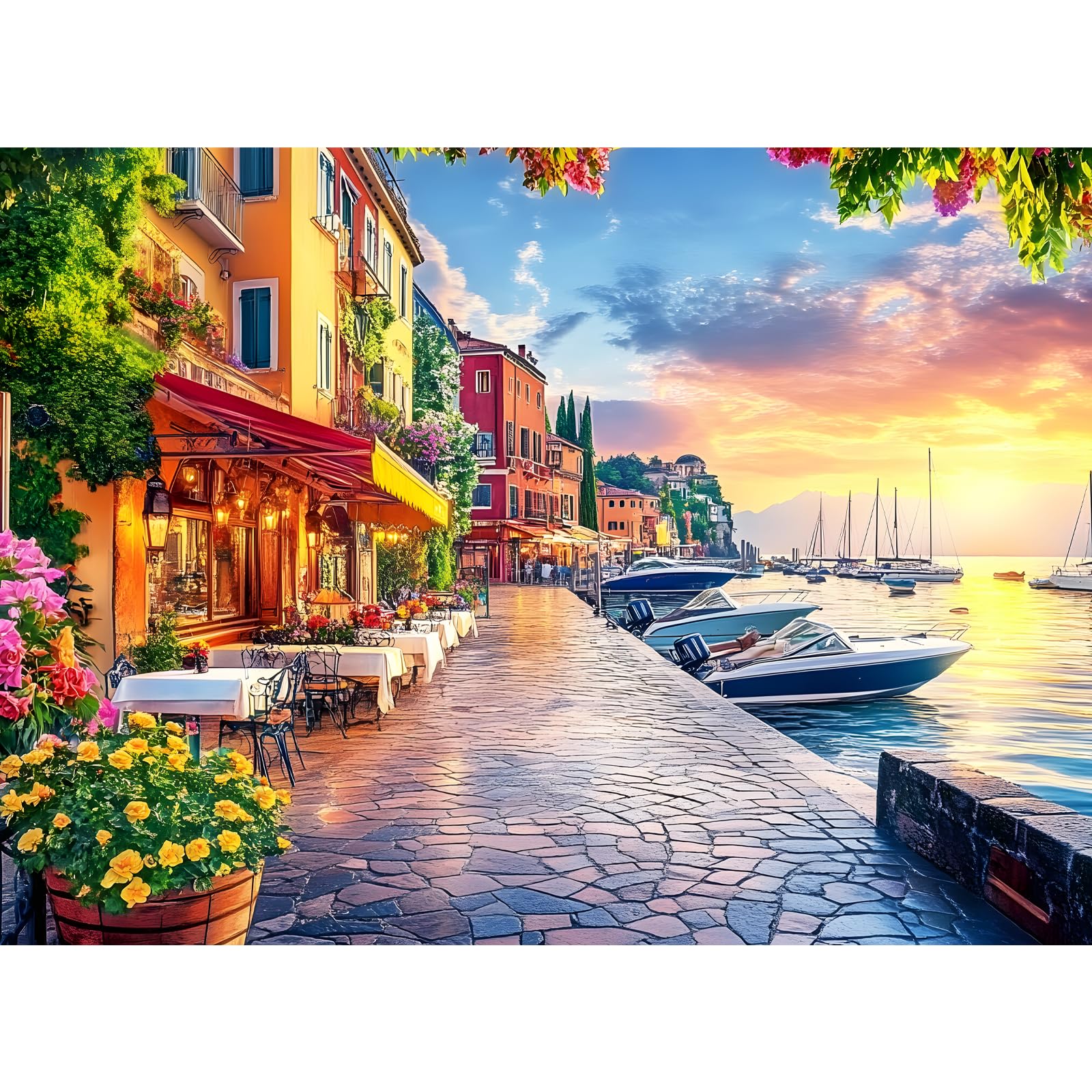 500 Pieces Jigsaw Puzzles for Adults, Seaside Sunset Puzzle for Adults Seniors,Harbor Speedboat Puzzle 500 Pieces, Gift for Birthday, Home Decor, Fun