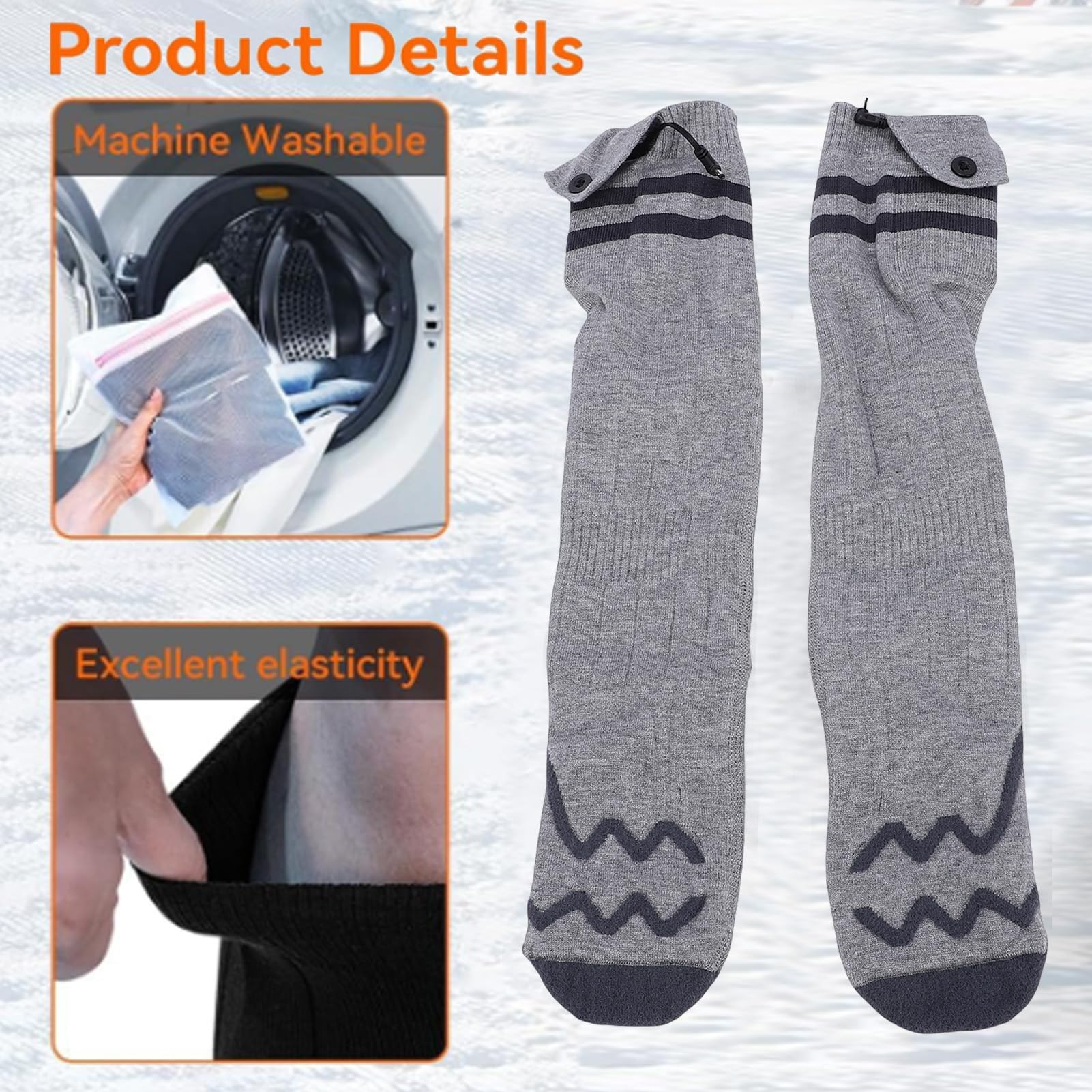 Calcetines Térmicos Lavables A Máquina con Control De Aplicación Medias Calentadoras De Pies Eléctricas para Esquí De Invierno Gris