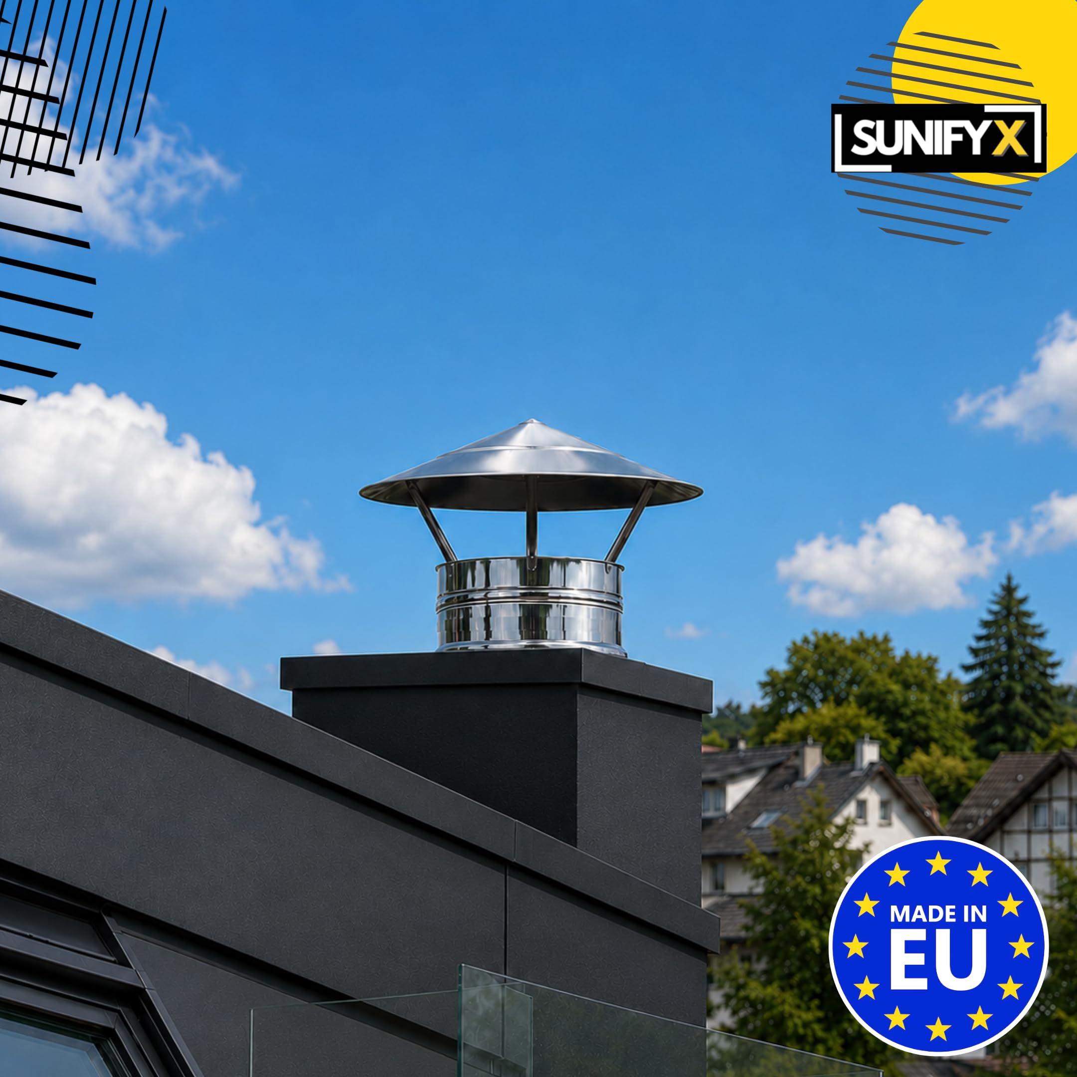 200mm SUNIFY Edelstahl Schornsteinhaube Kaminabdeckung Regenhaube INOX 304 Schornstein Schornsteinabdeckung Abdeckhaube Rauchrohr Kaminaufsatz Schornsteinaufsatz Kaminhaube Kaminh Regenschutz
