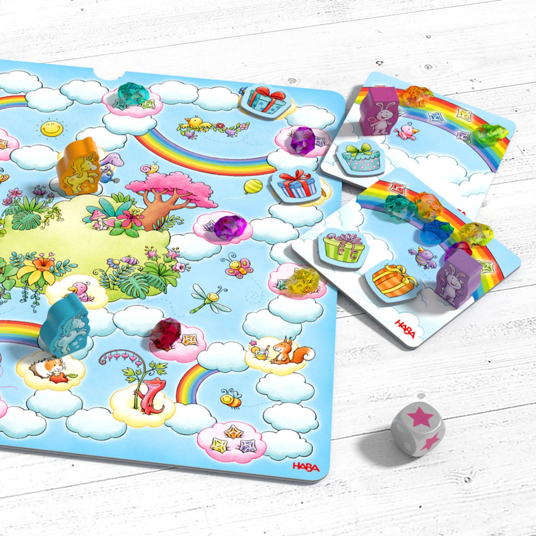 HABA Einhorn Glitzerglück Spielesammlung - 9 abwechslungsreiche Würfel, Brettspiele und Kartenspiele - mit einfachen Regeln - Made in Germany - für Kinder ab 3 Jahren - 2010879002