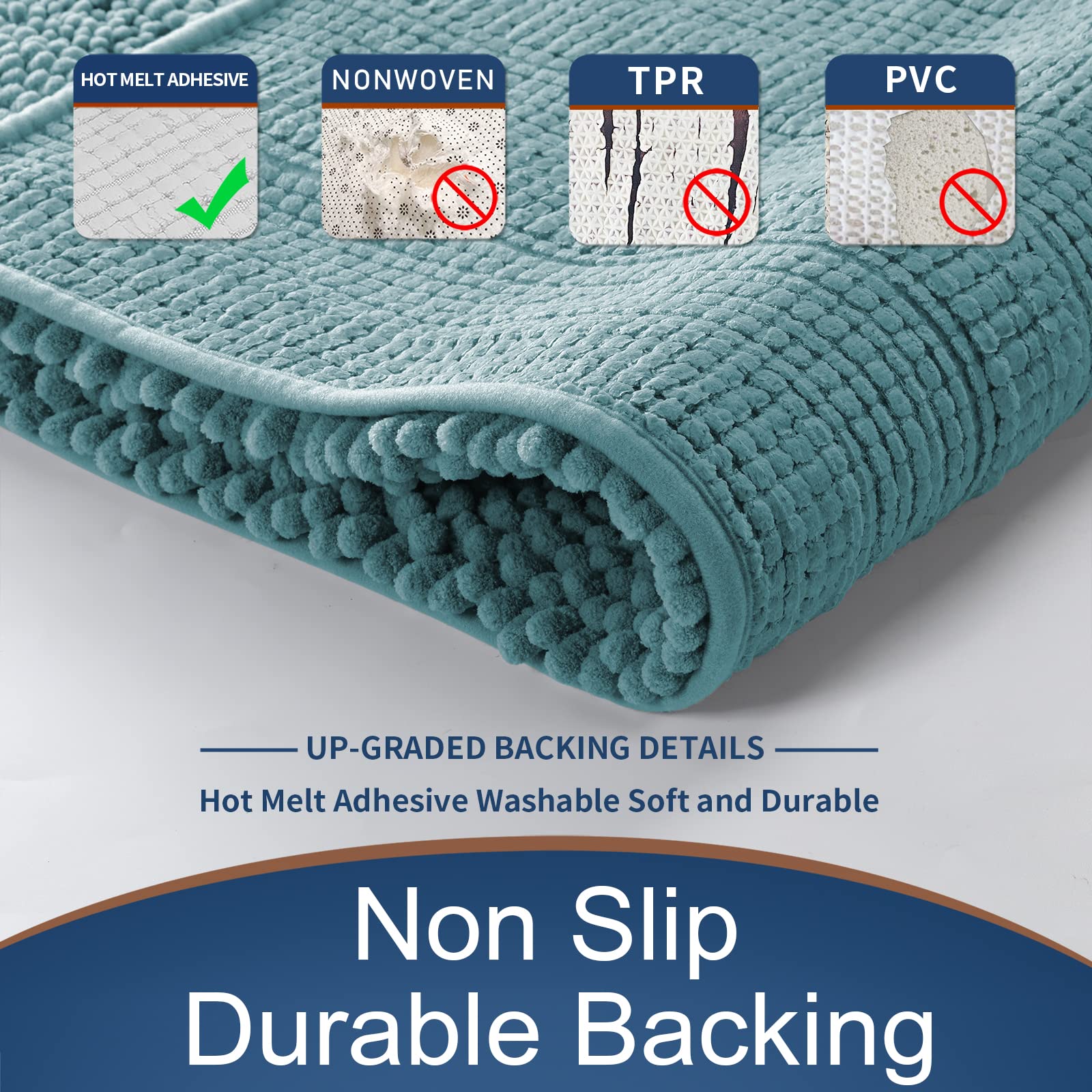 Yimobra U Shaped Toilet Bath Rug, Luxury Chenille Contour Mat for Bathroom, Soft Comfortable Shaggy Commode Rug, Water Absorption, Non-Slip, Extra Thick, Machine Wash, 24.4 x 20 Inch, Teal Blue