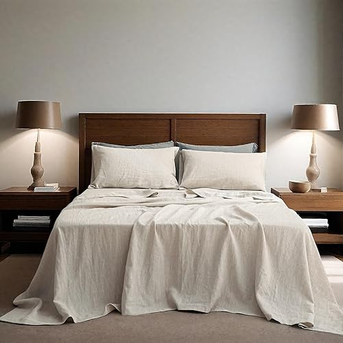 Simple&Opulence 100% Linen Sheets King Size Set, 4 Pcs Natural