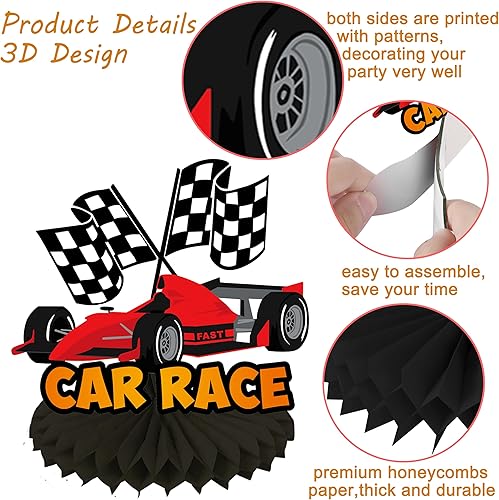 Miniatura 3 de C L cooper life Centros de mesa de cumpleaños de autos de carreras para niños, decoraciones de carreras de autos para carreras, suministros de