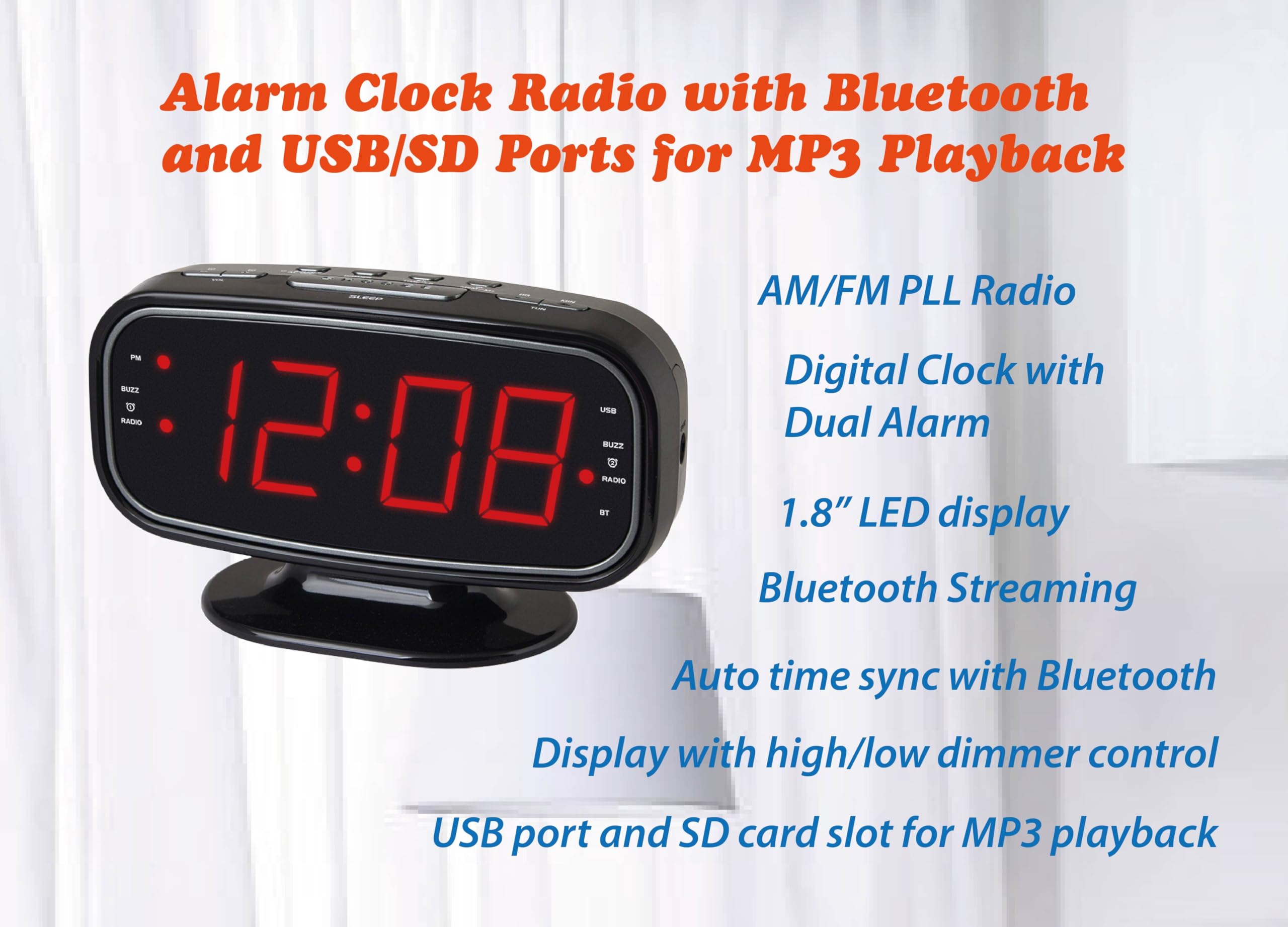 HANNLOMAX HX-153CR PLL AM/FM Radio Alarm Clock, 1.8